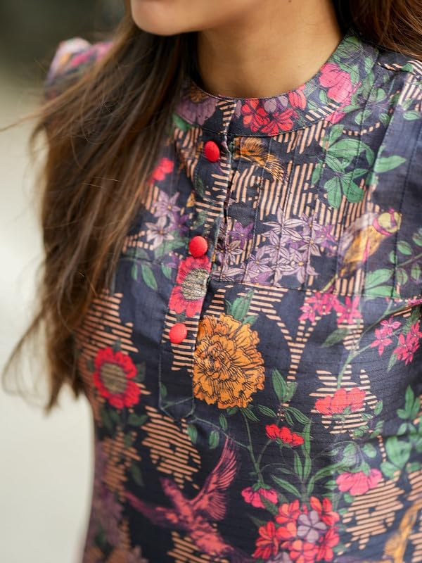 Sun Fashion Women's Chanderi Printed Kurtis - Blue - Image 5