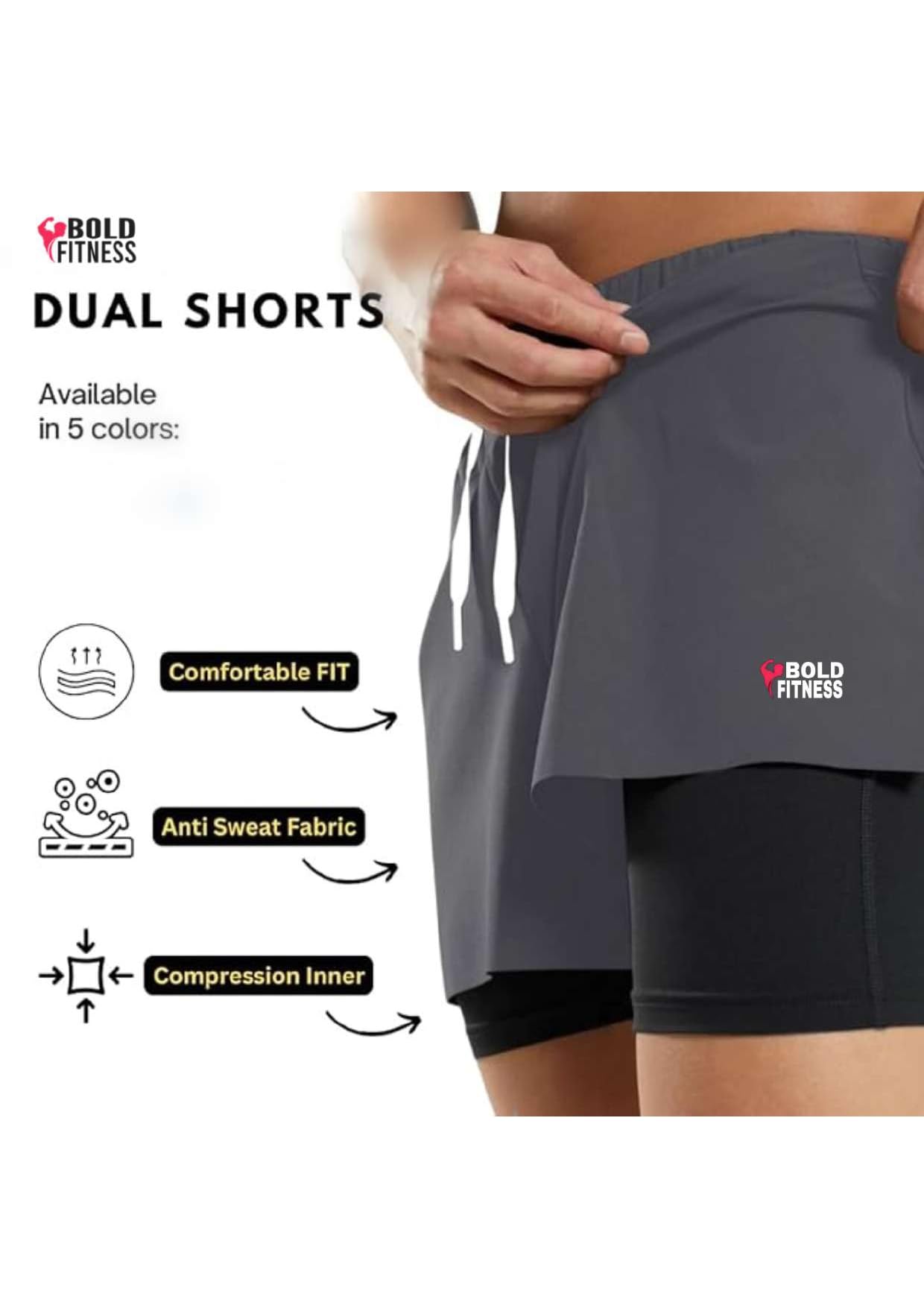 BOLD FITNESS Dual Layer Shorts for Men - Image 2