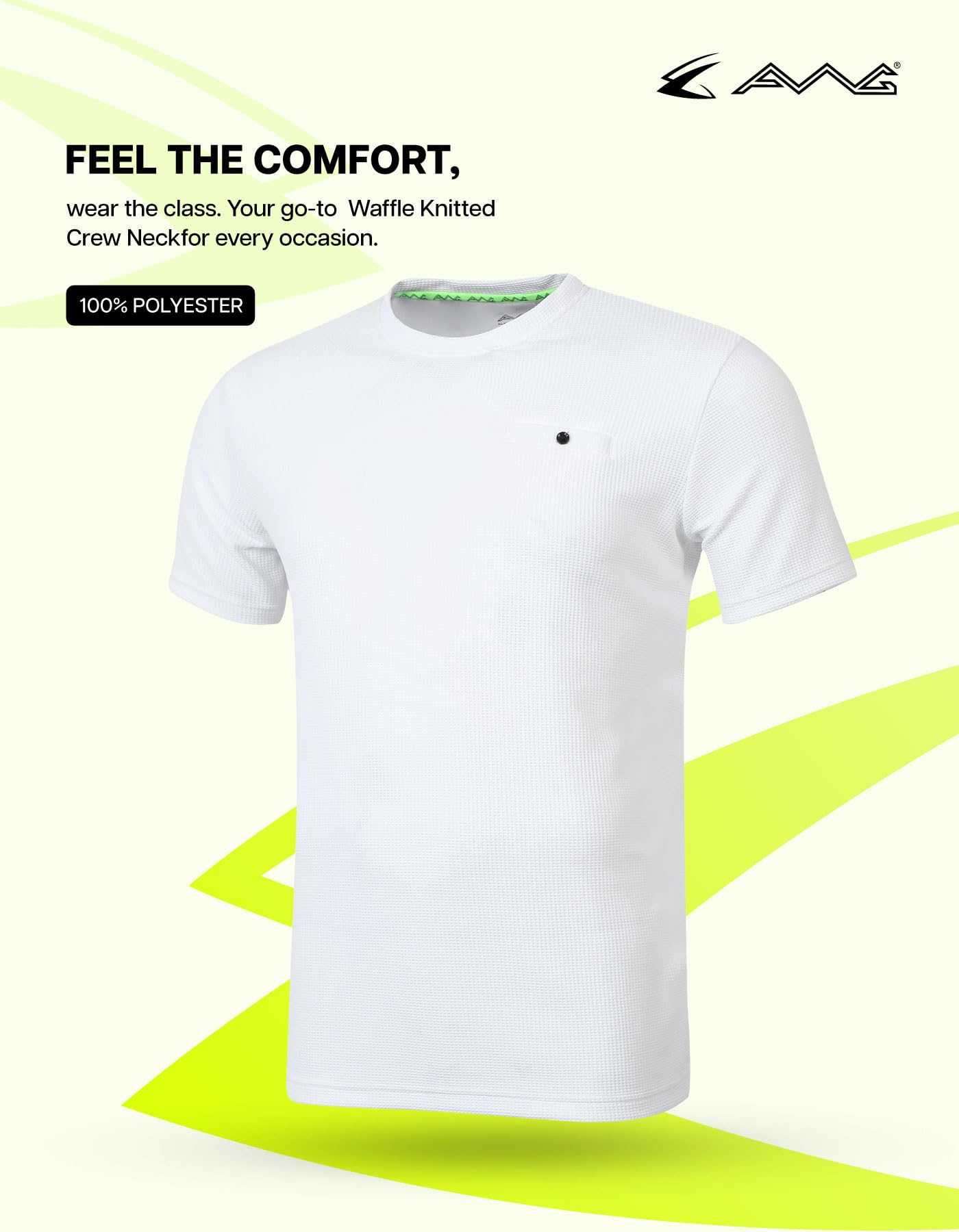 AWG Men Waffle Knit Crew Neck T-Shirt - White - Image 3