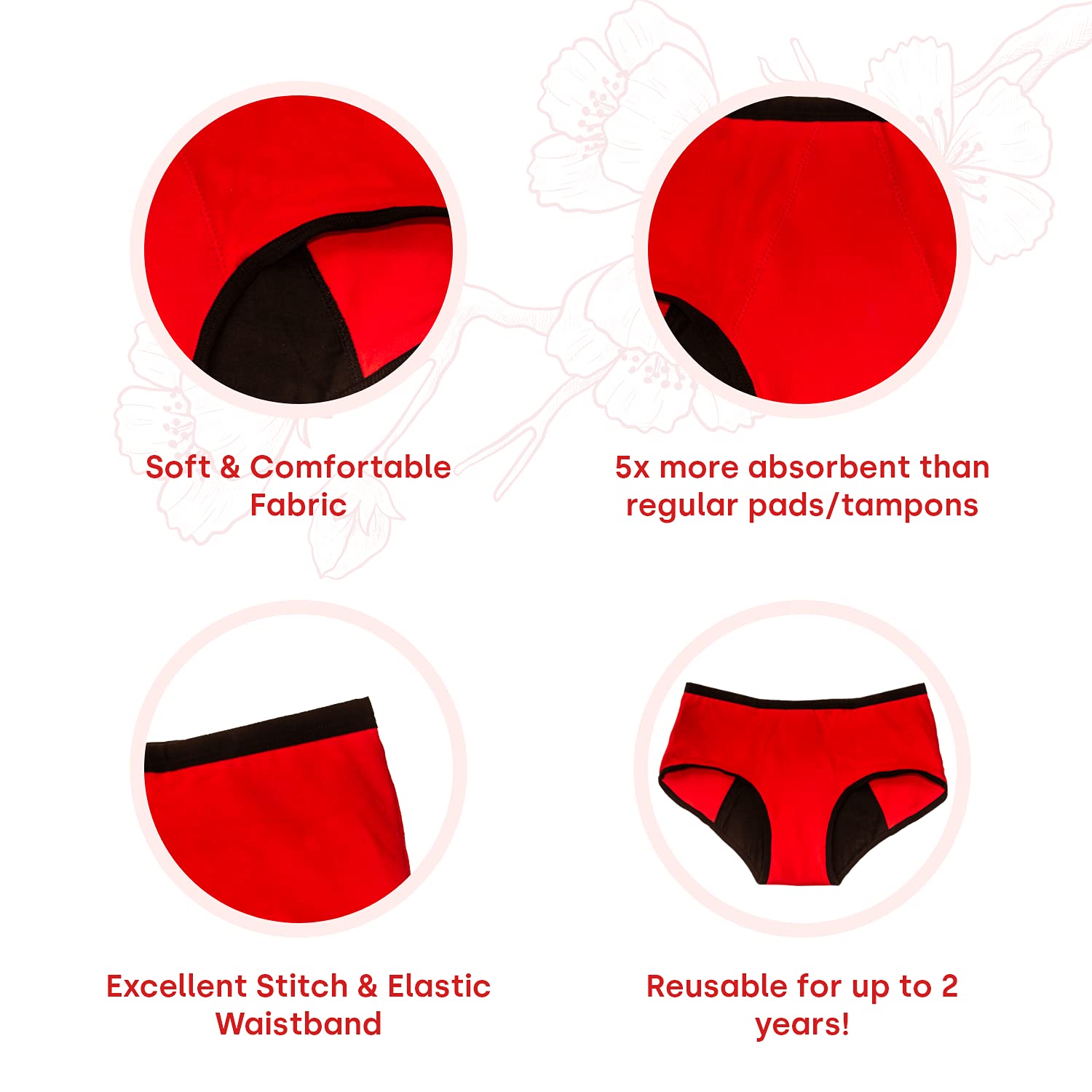 HEALTHFAB Period Panties for Women - Red Leak-Proof - Image 5