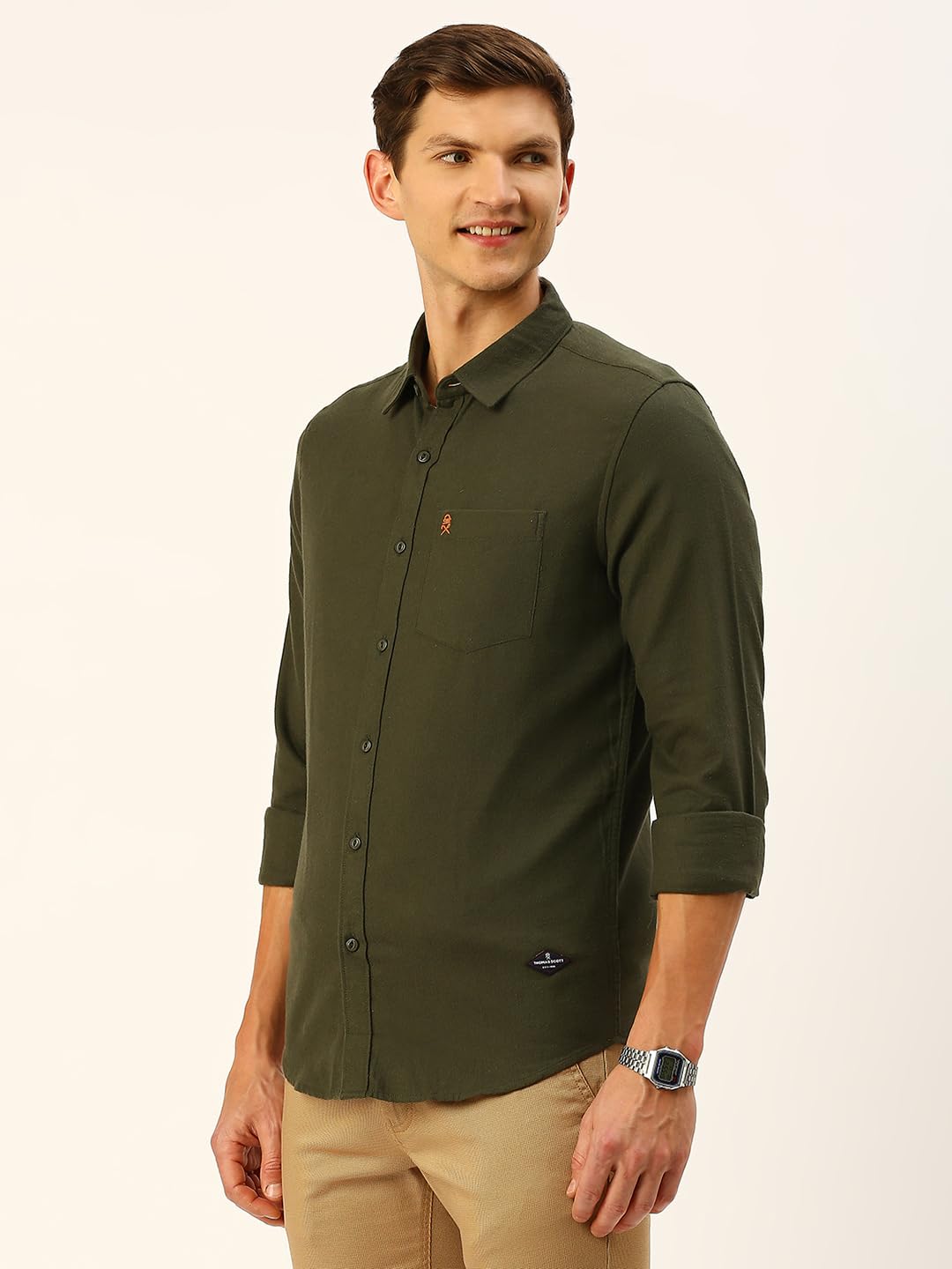 Thomas Scott Men's Solid Slim Fit Shirt - Olive - Image 2