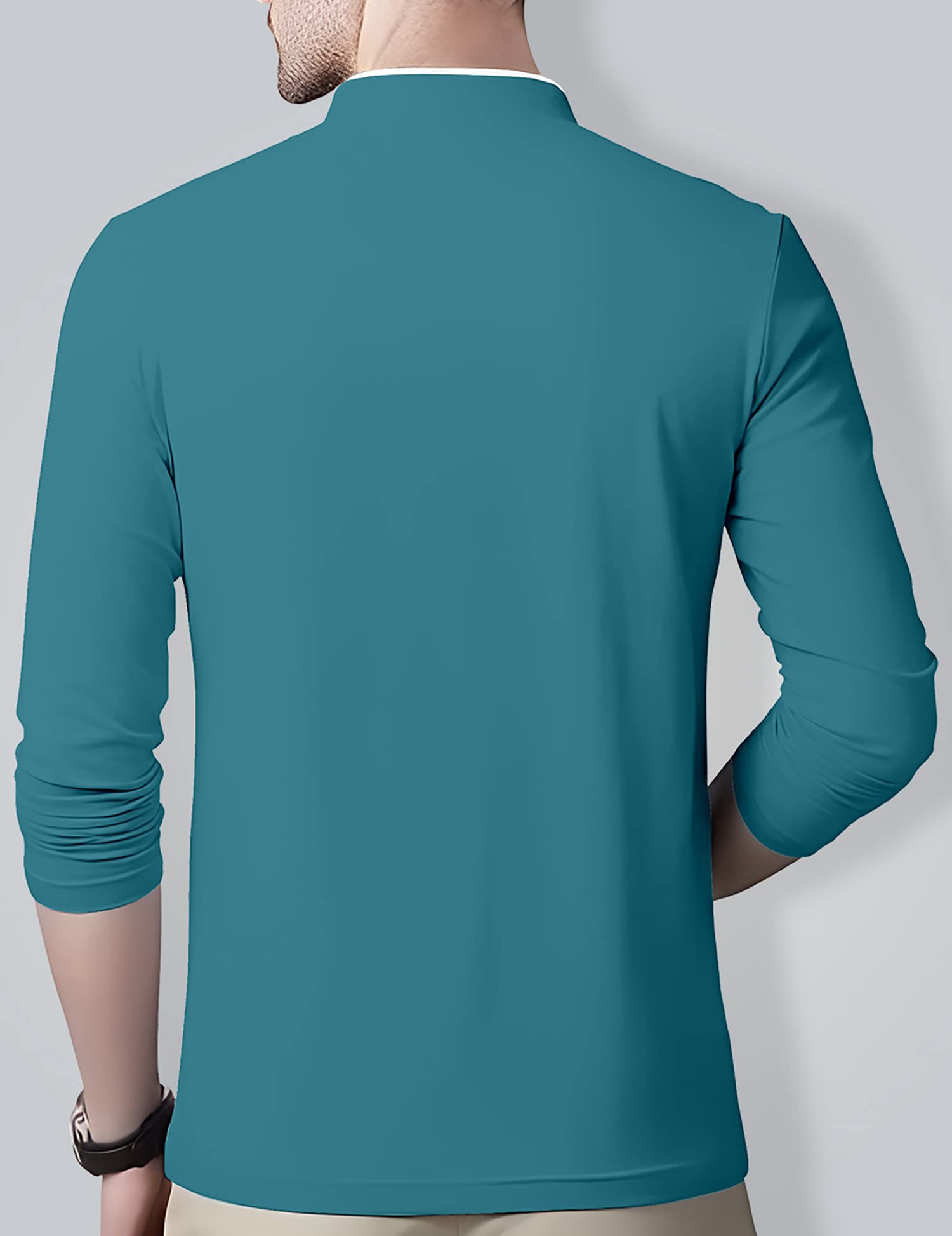 AUSK Men's Cotton Henley Neck T-Shirt - Lightblue - Image 2