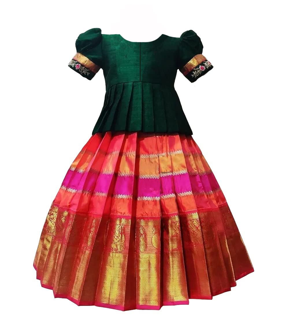 GarbGlide South Indian Pattu Pavadai Lehenga Choli for Girls - Green - Image 2