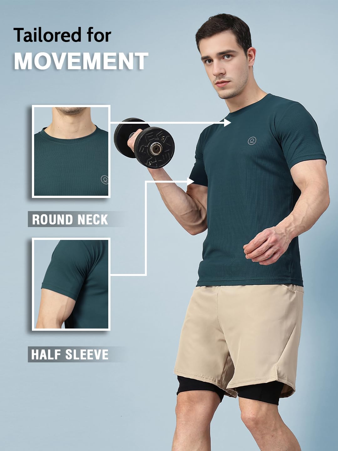 CHKOKKO Men's Quick Dry Gym T-Shirt - Bottlegreen - Image 3