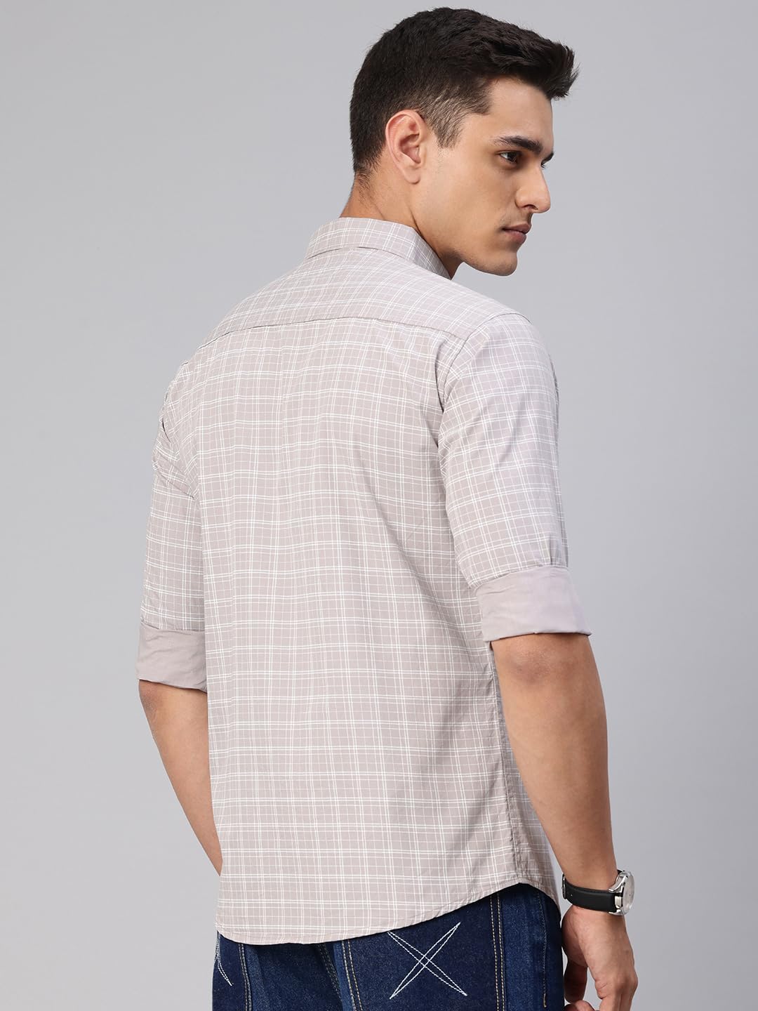 Majestic Man Checked Cotton Shirt for Men - Dusty Purple - Image 4