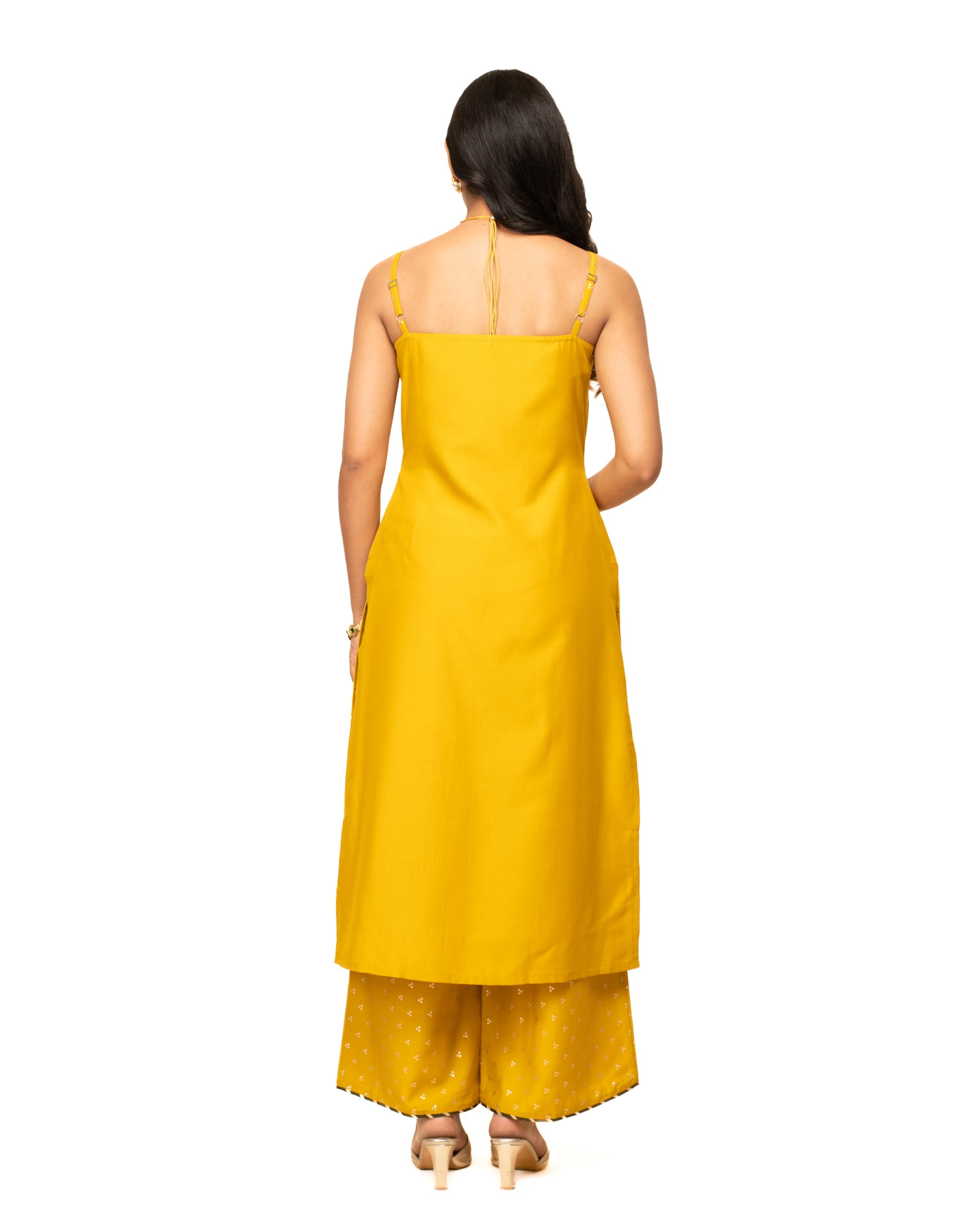 FIORRA Women's Yellow Silk Blend Kurta Set - Image 3