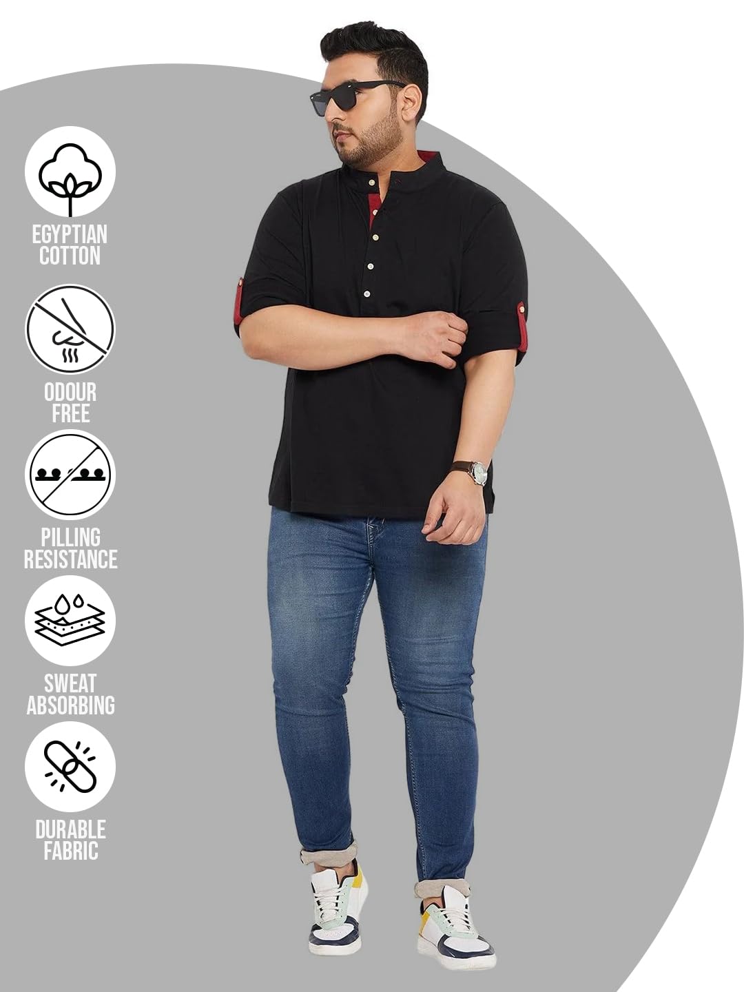 Bigbanana Men's Solid Henley Tshirt - Black - Image 2