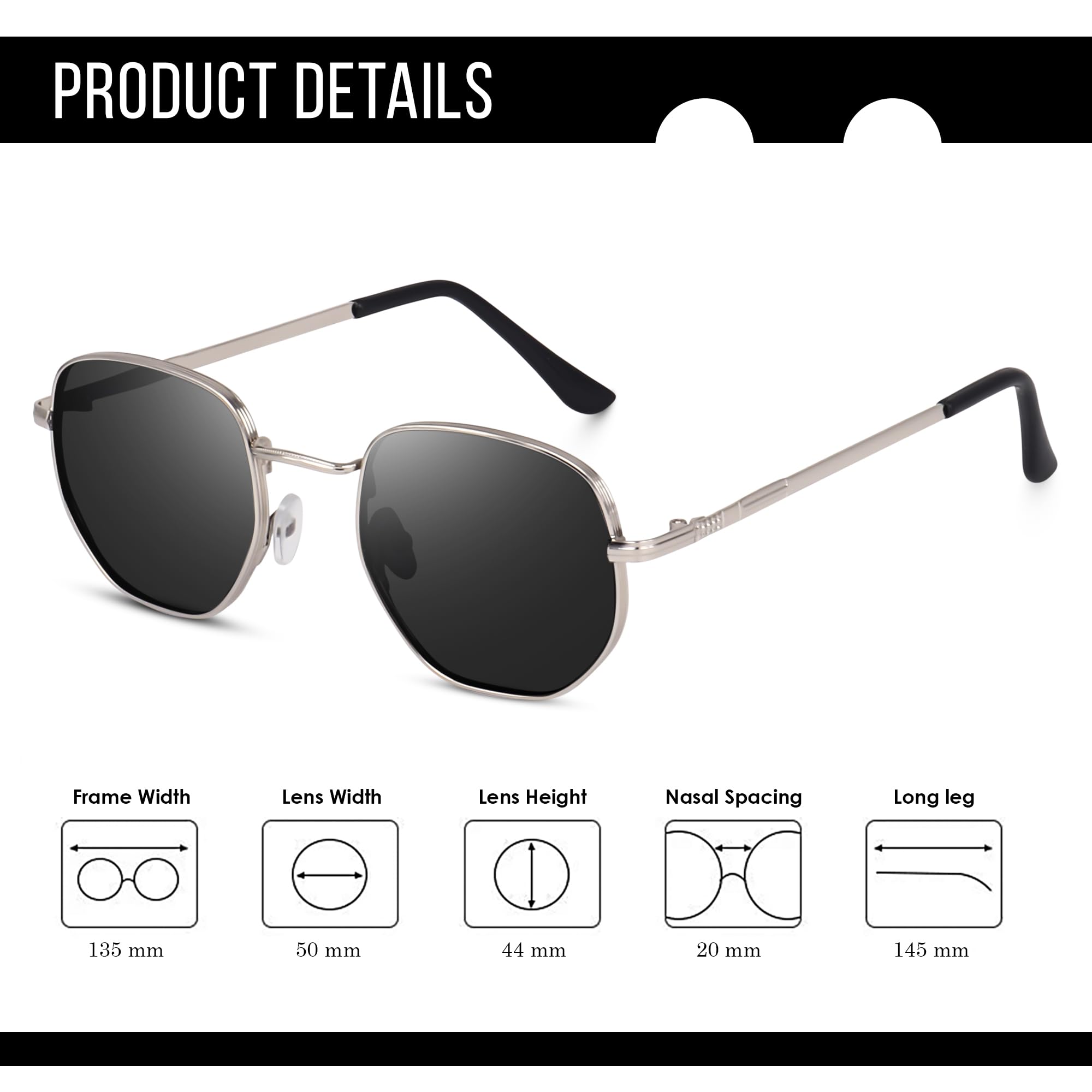 Dervin Hexagonal Sunglasses - Silver-Black - Image 5