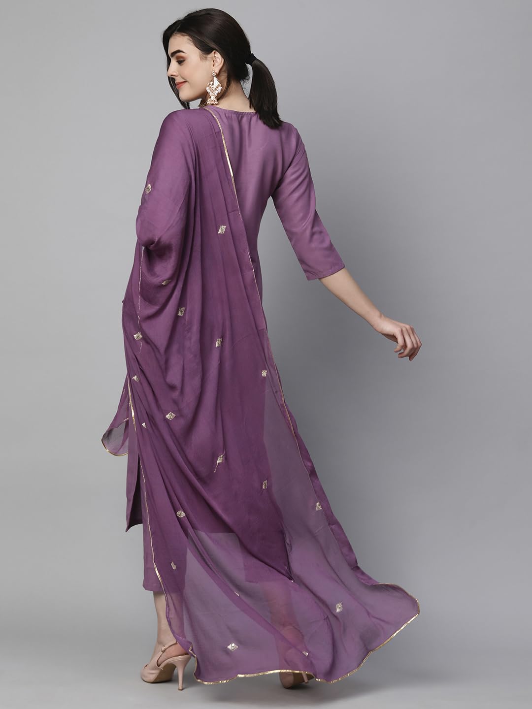 GoSriKi Kasturi Purple Embroidered Cotton Kurta Set for Women - Image 2