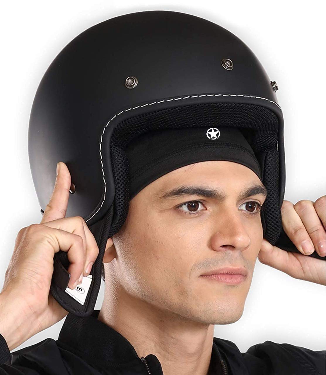 JUST RIDER Sweat-Wicking Helmet Liner Beanie for Men & Women - Black - Image 3