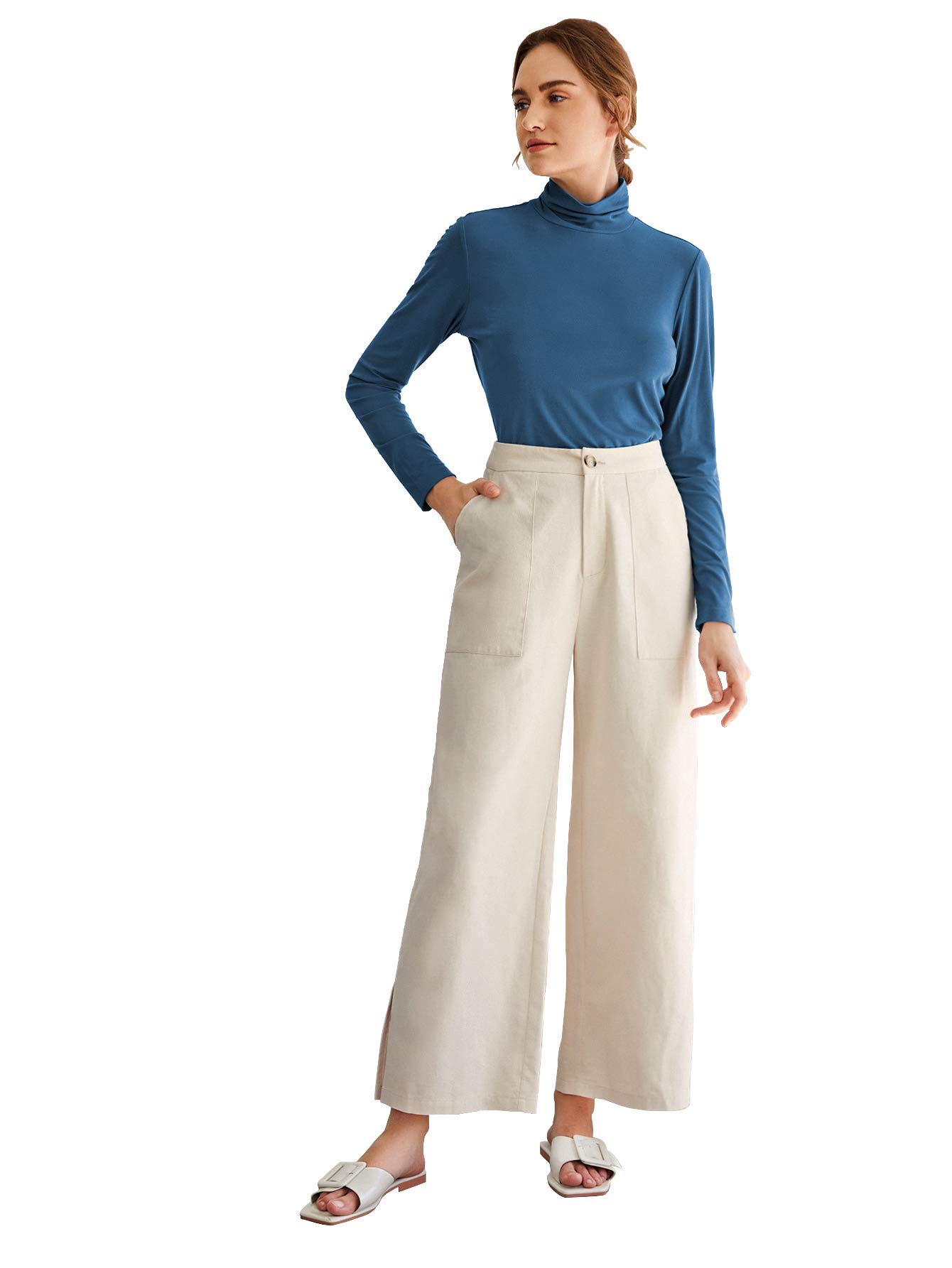 Fabricorn Turtle Neck Cotton Tshirt for Women - Airforce Blue - Image 2