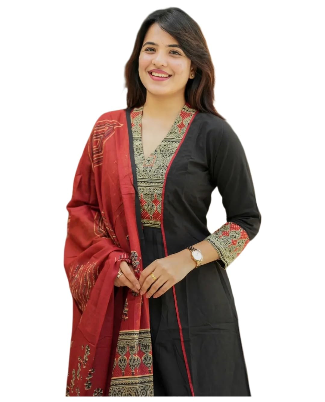 GoSriKi Women's Rayon Viscose Straight Kurta with Pant & Dupatta - Black