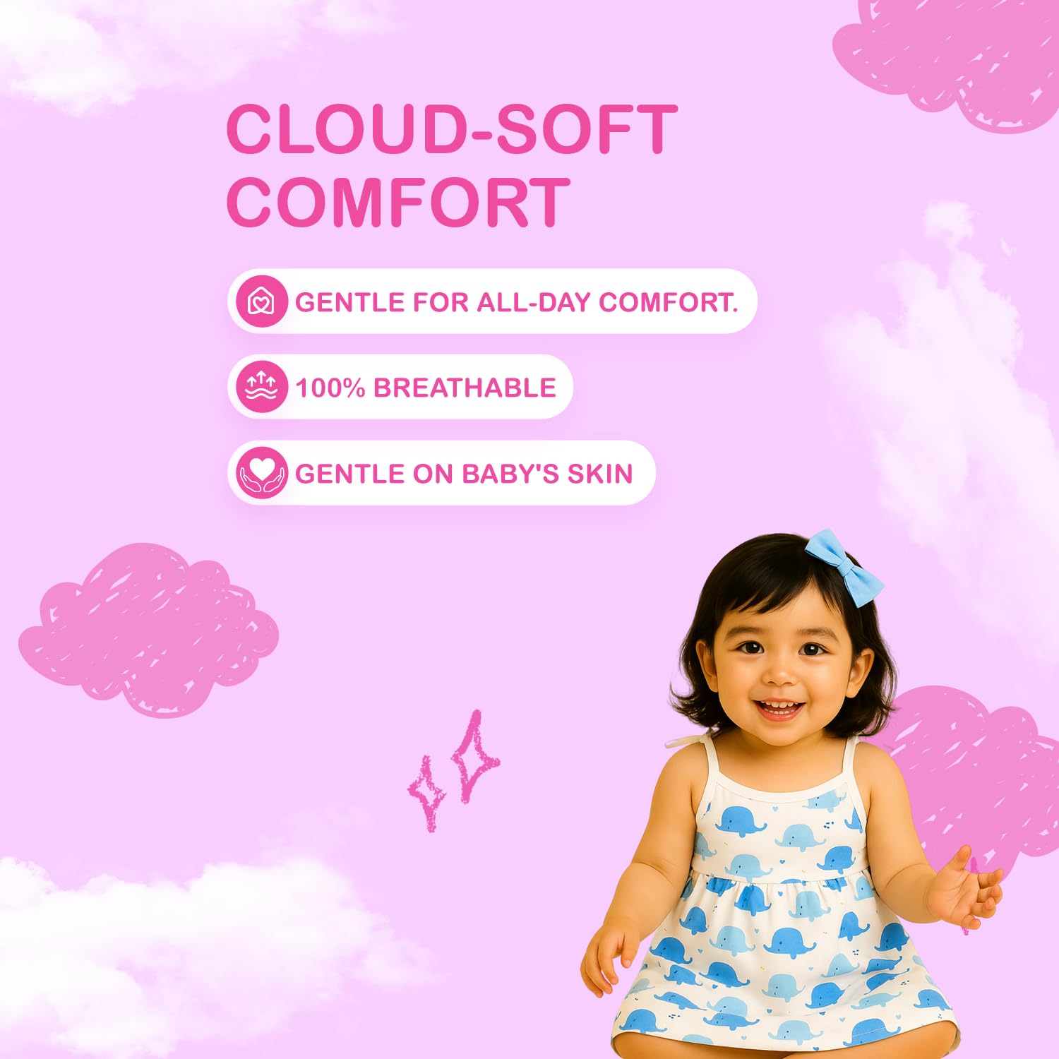 Kidbea Organic Cotton Newborn Baby Girls Dress - Whale - Image 5