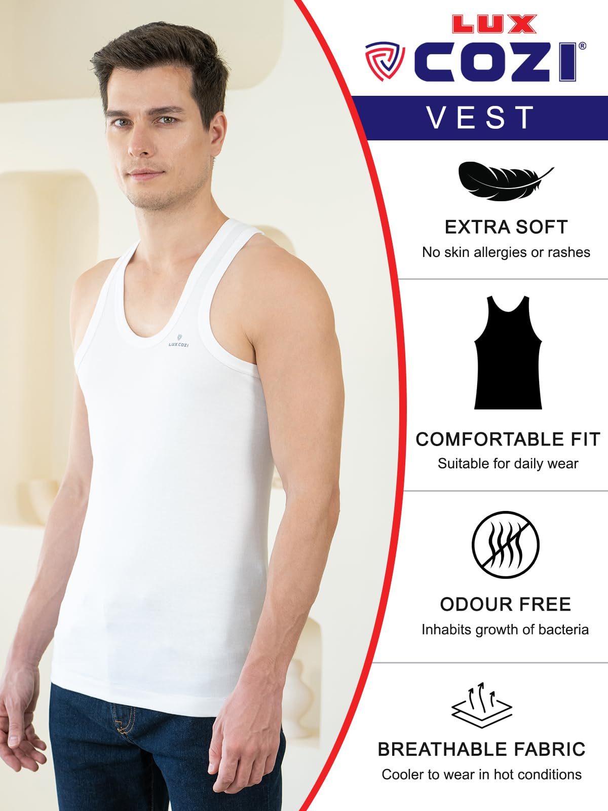 Lux Cozi Men's Cotton Sleeveless Vests - Multicolor - Image 4