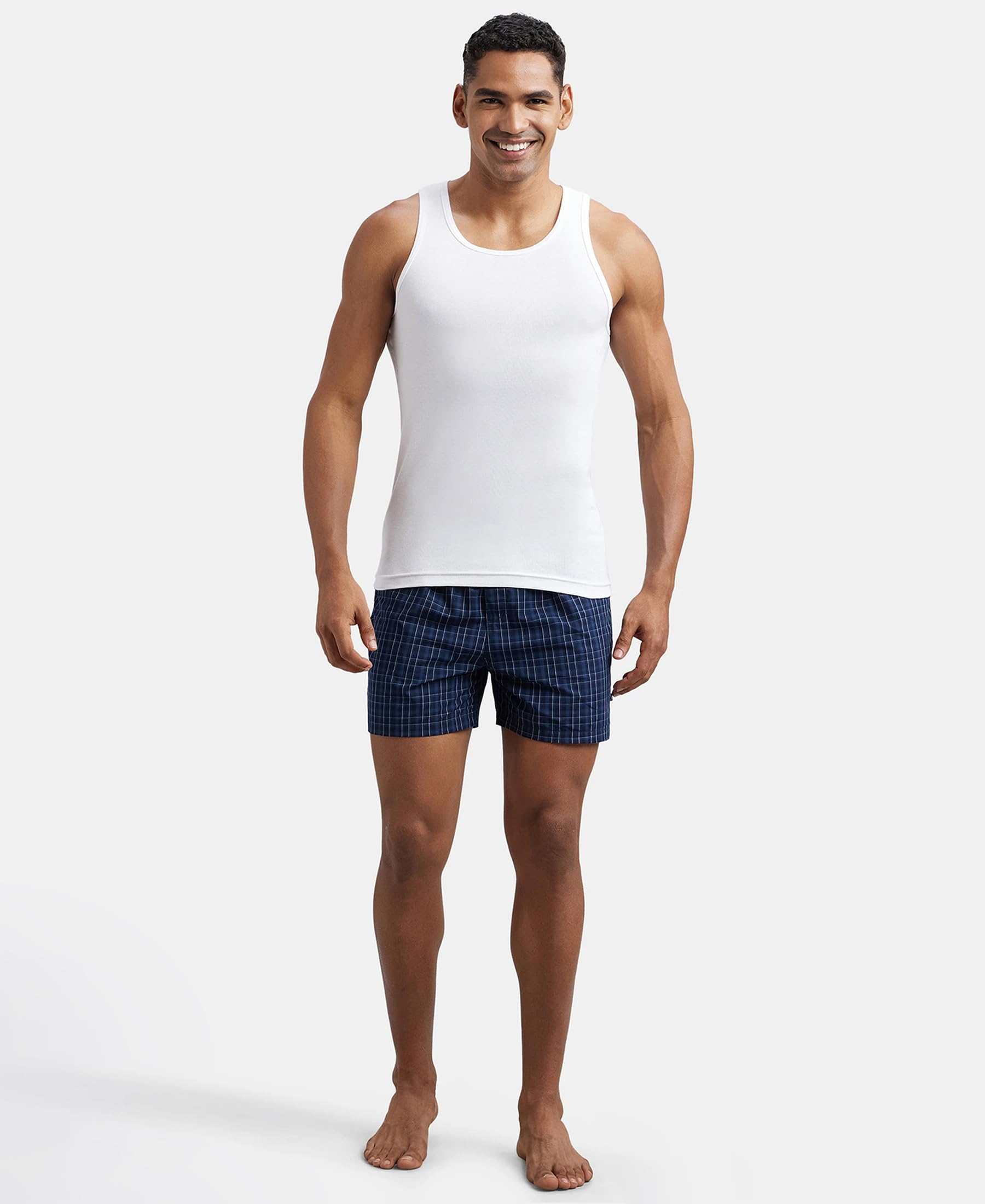 Jockey Men's Cotton Sleeveless Vest - White & Neon Blue - Image 4