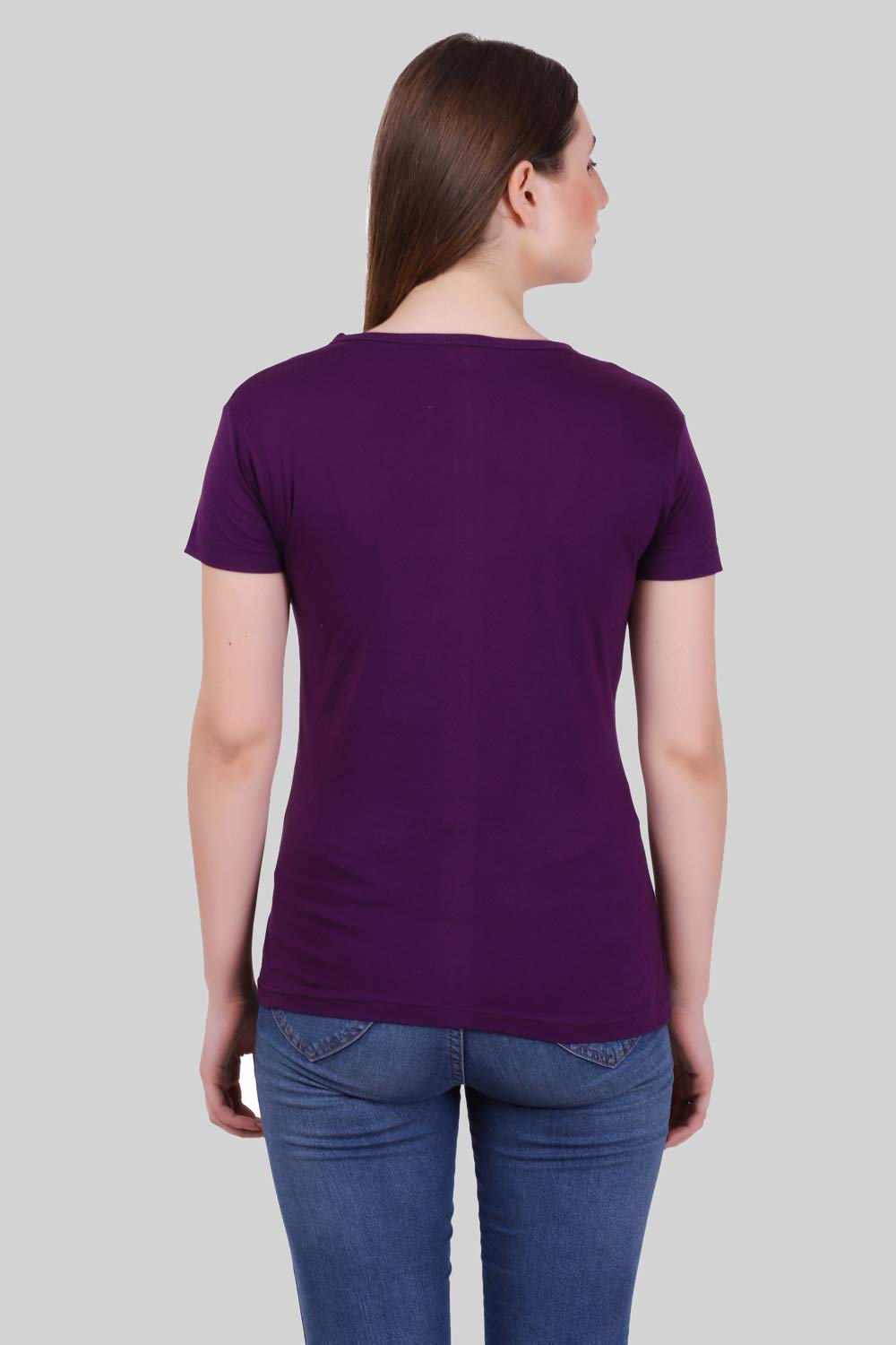 FLEXIMAA Women's Cotton V Neck T-Shirt - Purple - Image 2