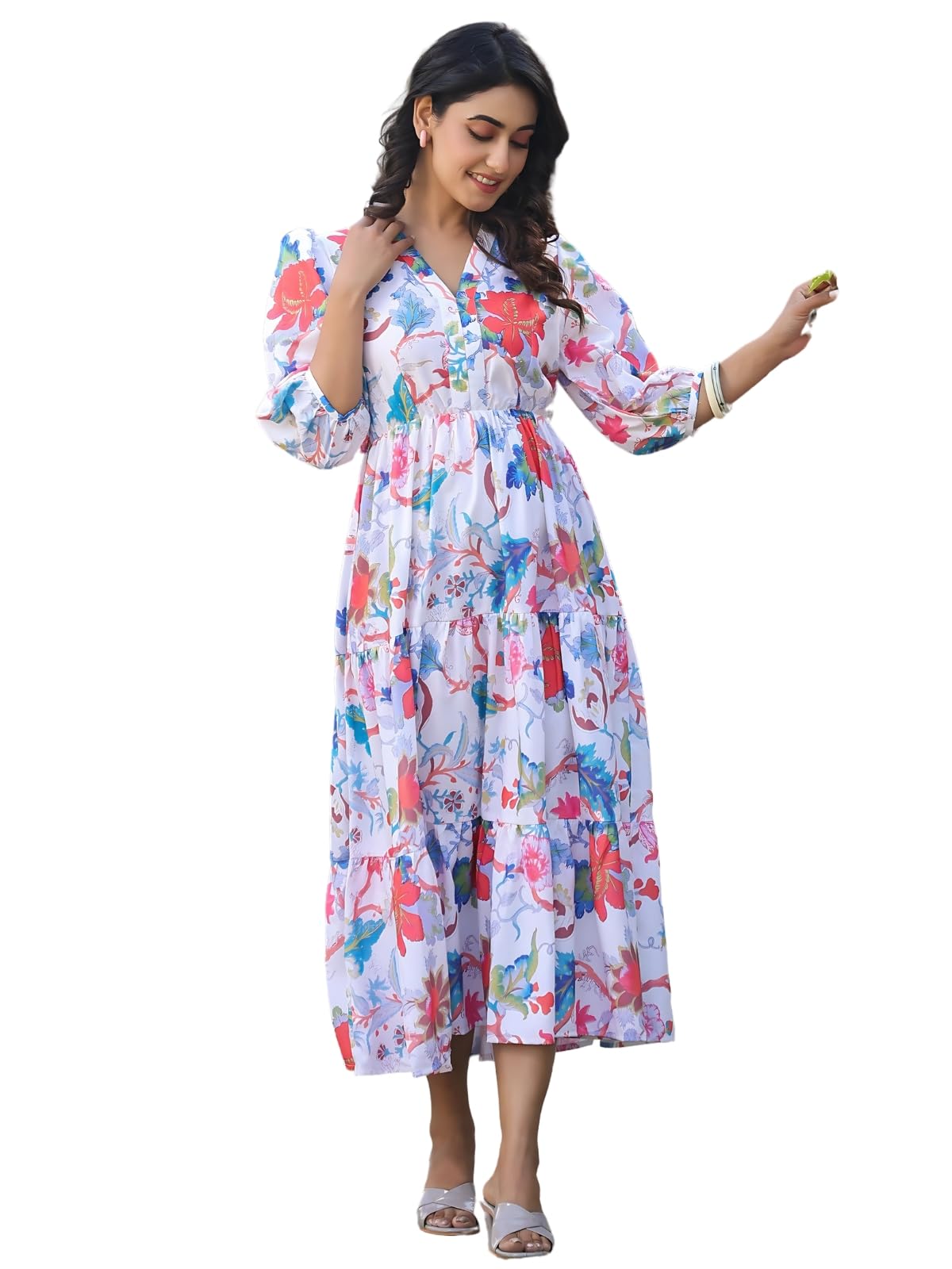 LERIYA FASHION Women's Rayon Western Dress - White