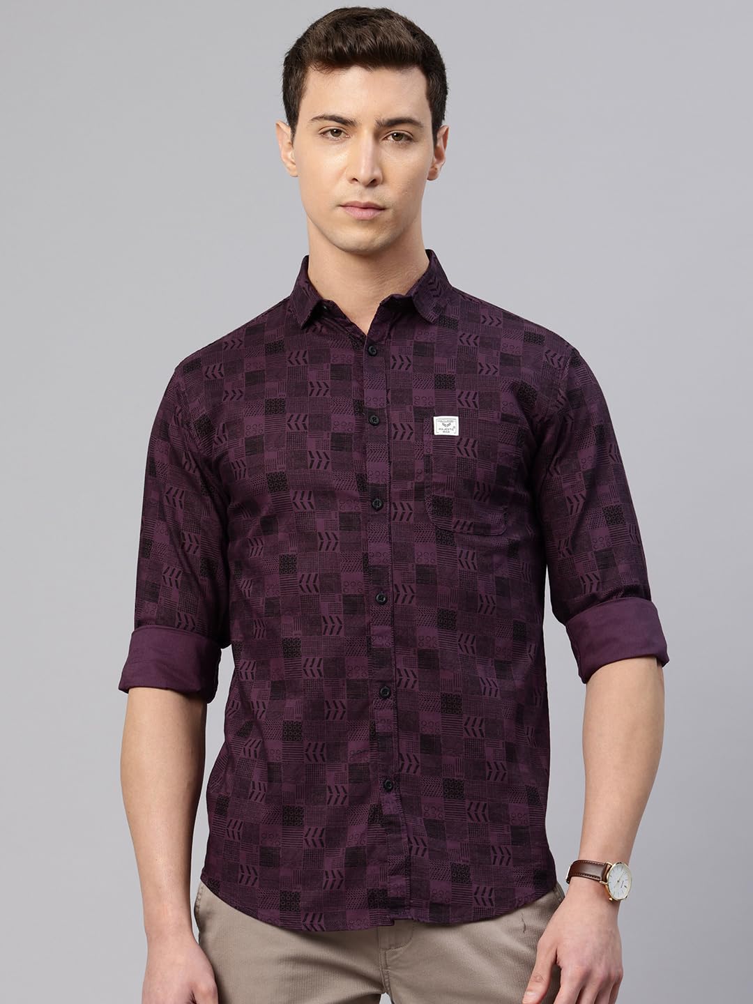 Majestic Man Abstract Printed Cotton Shirt - Dark Purple - Image 2