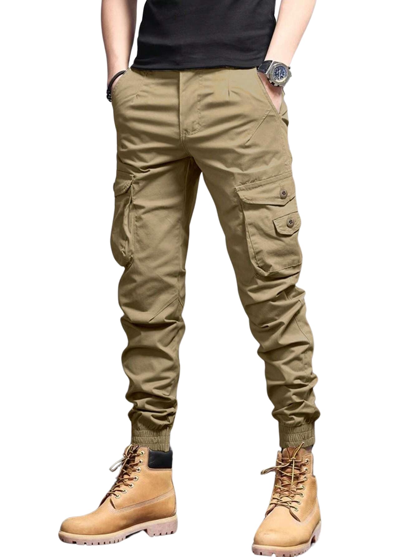 Lymio Men Khaki Cargo Pants