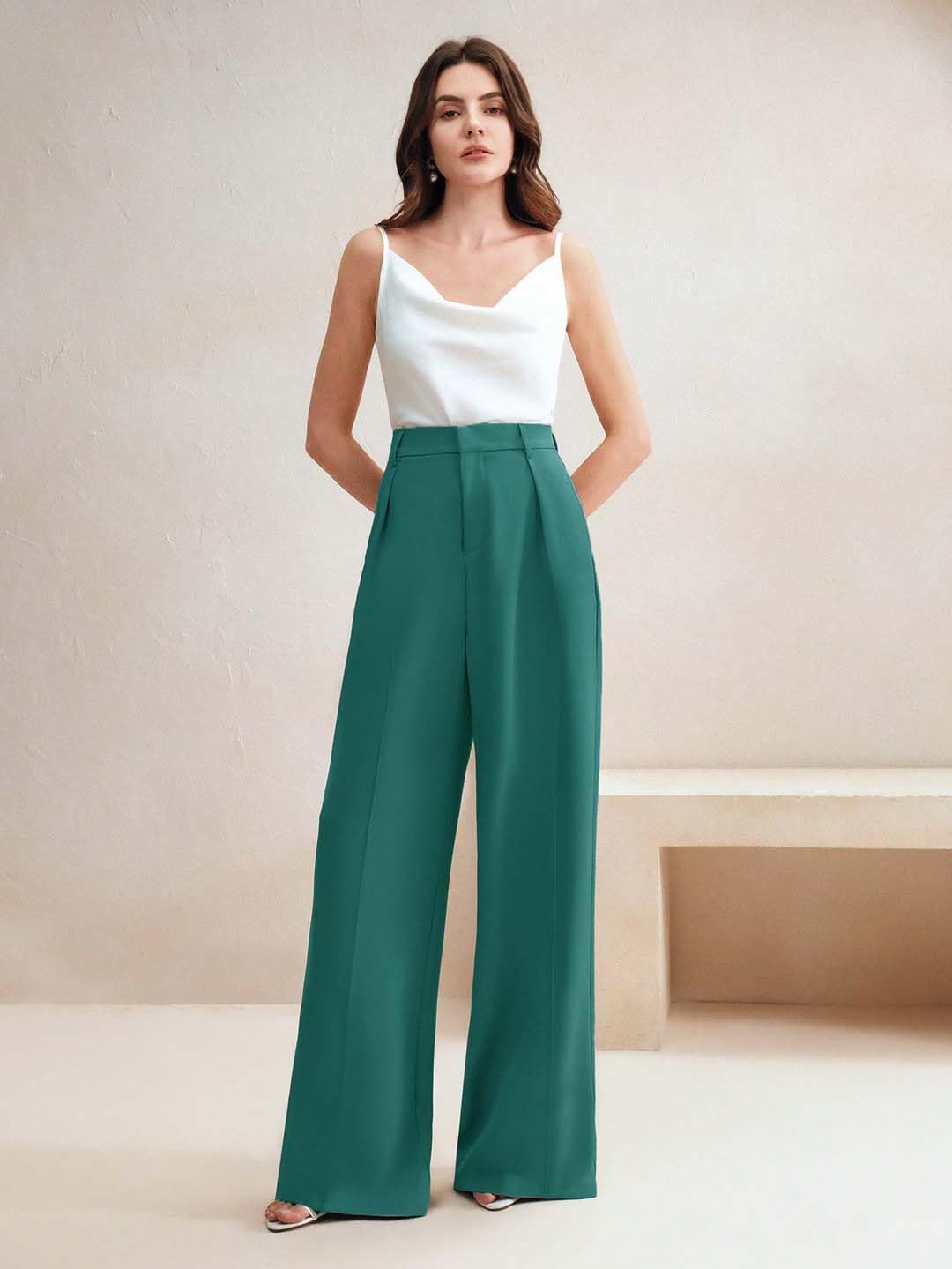 KOTTY Women's Wide Leg Trousers - Green - Image 2