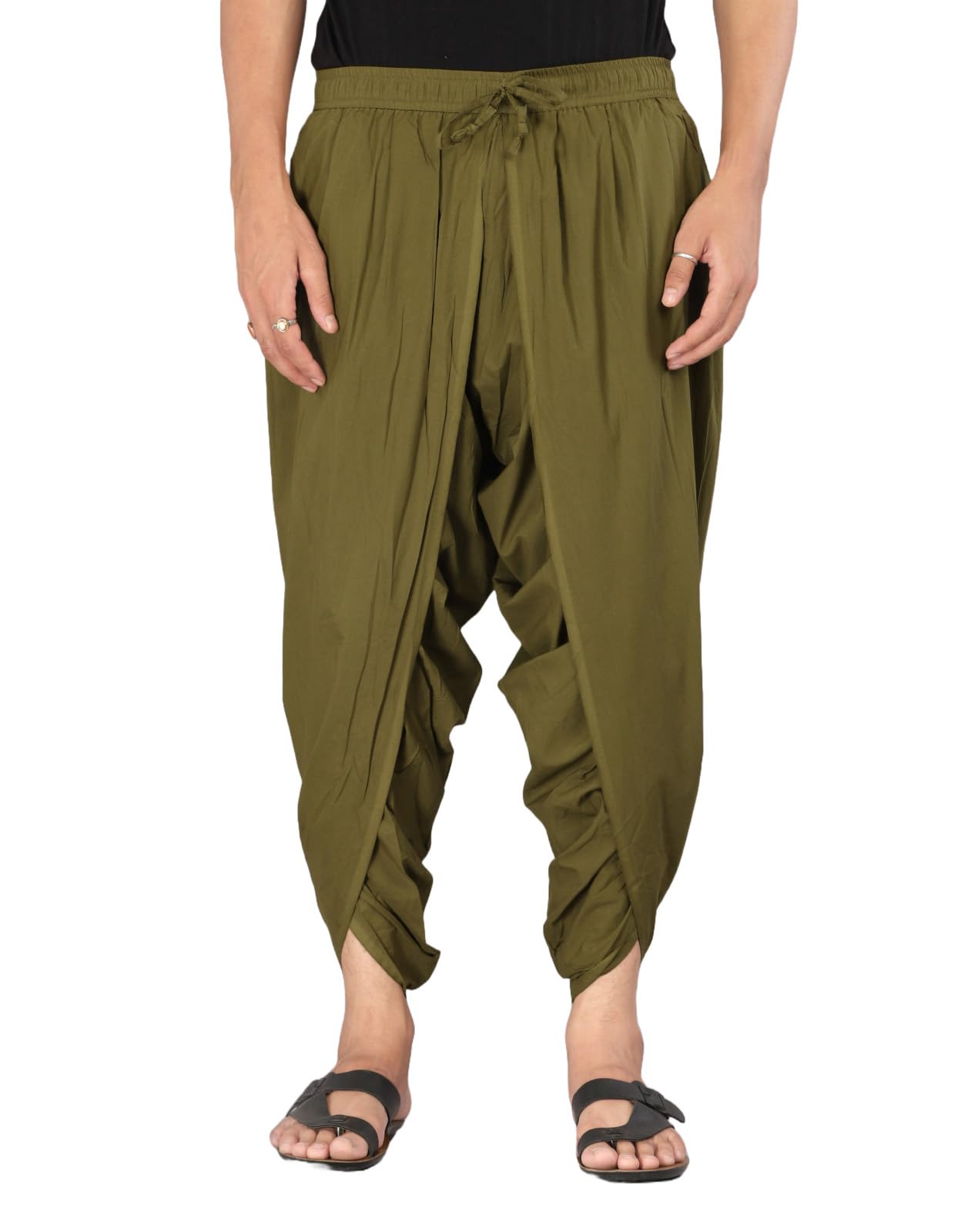 Urali Men Mehndi Green Cotton Dhoti Pants