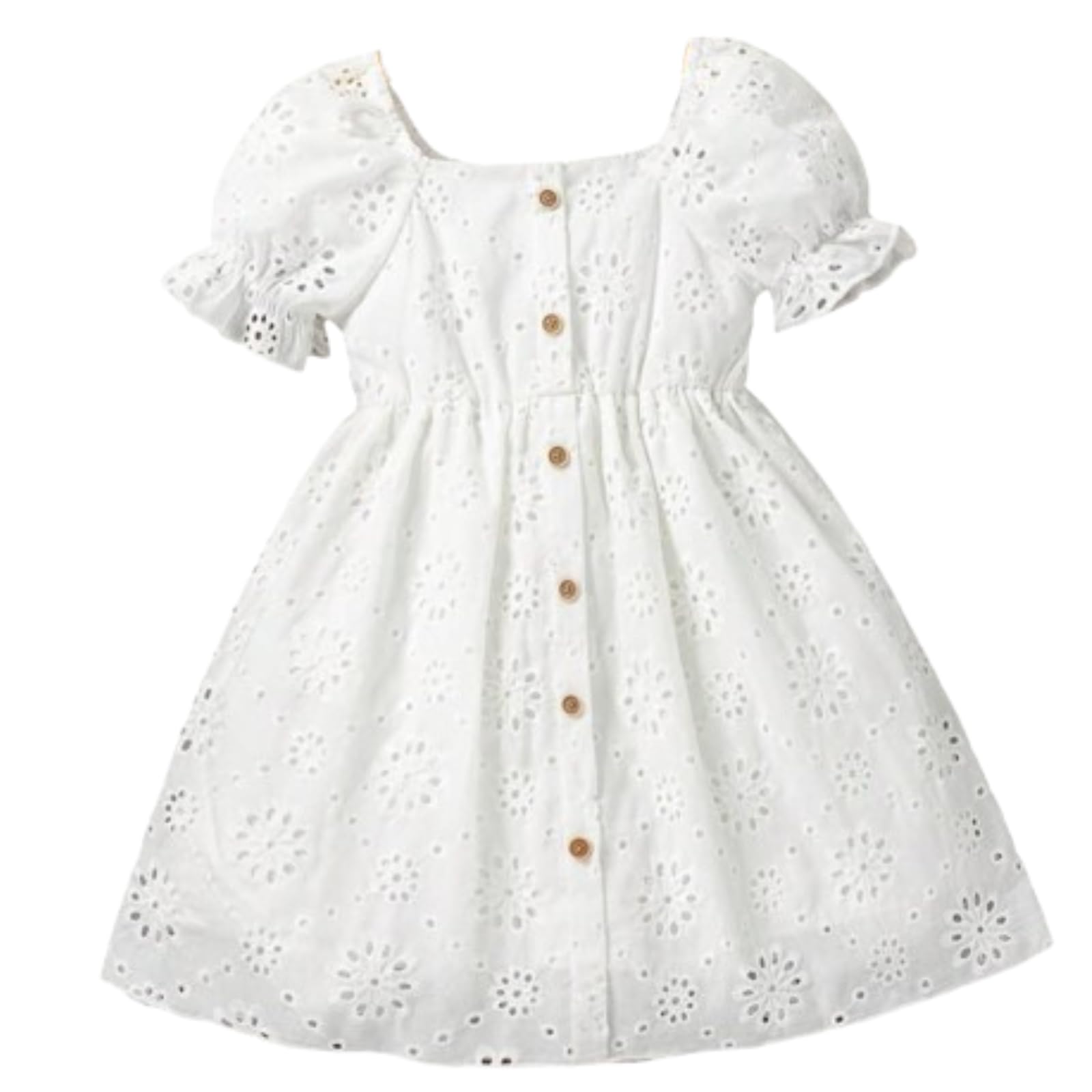 White Floral Eyelet A-Line Dress for Girls