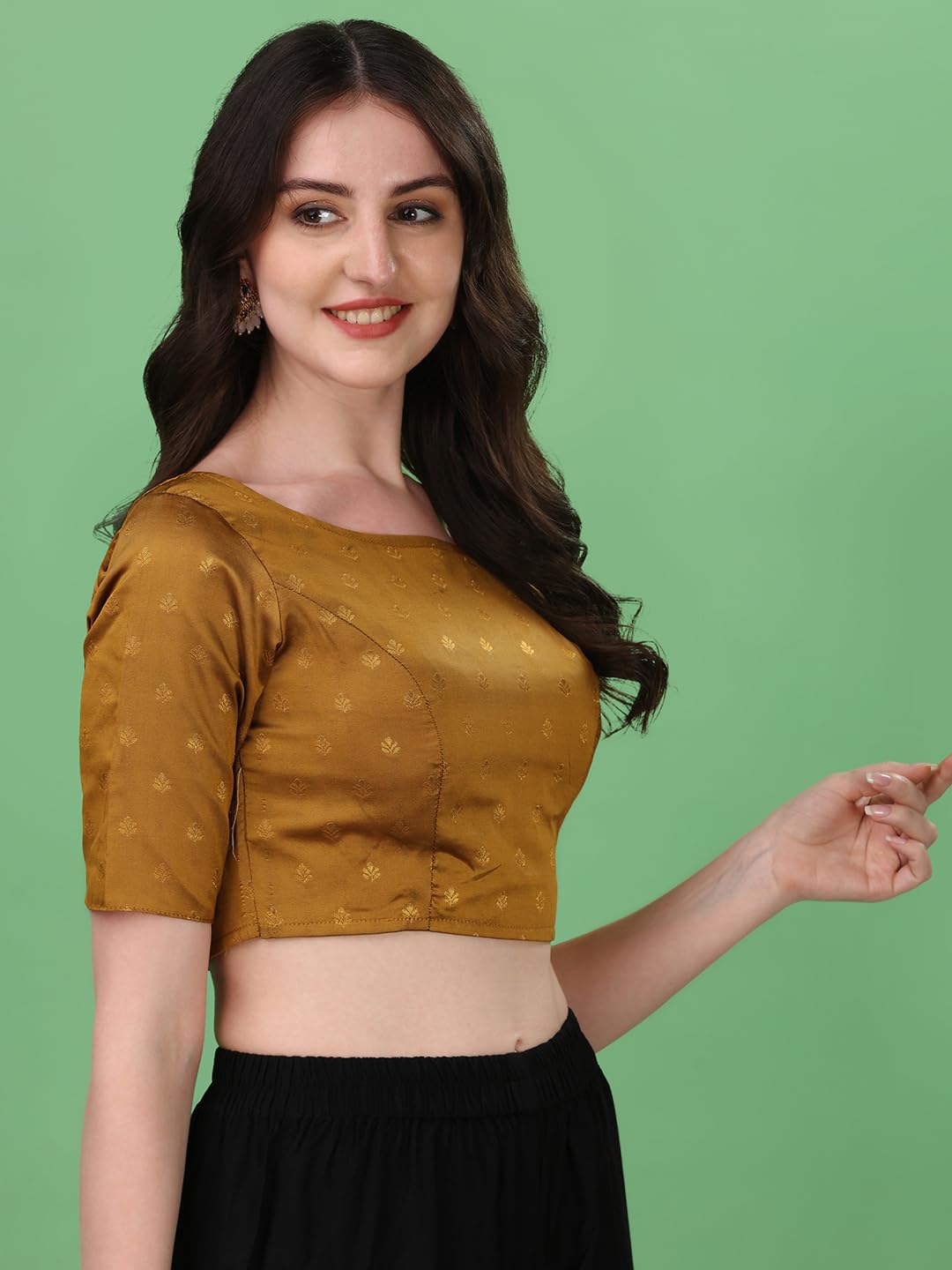 GarbGlide Women Indian Ethnic Blouse - Brown - Image 3