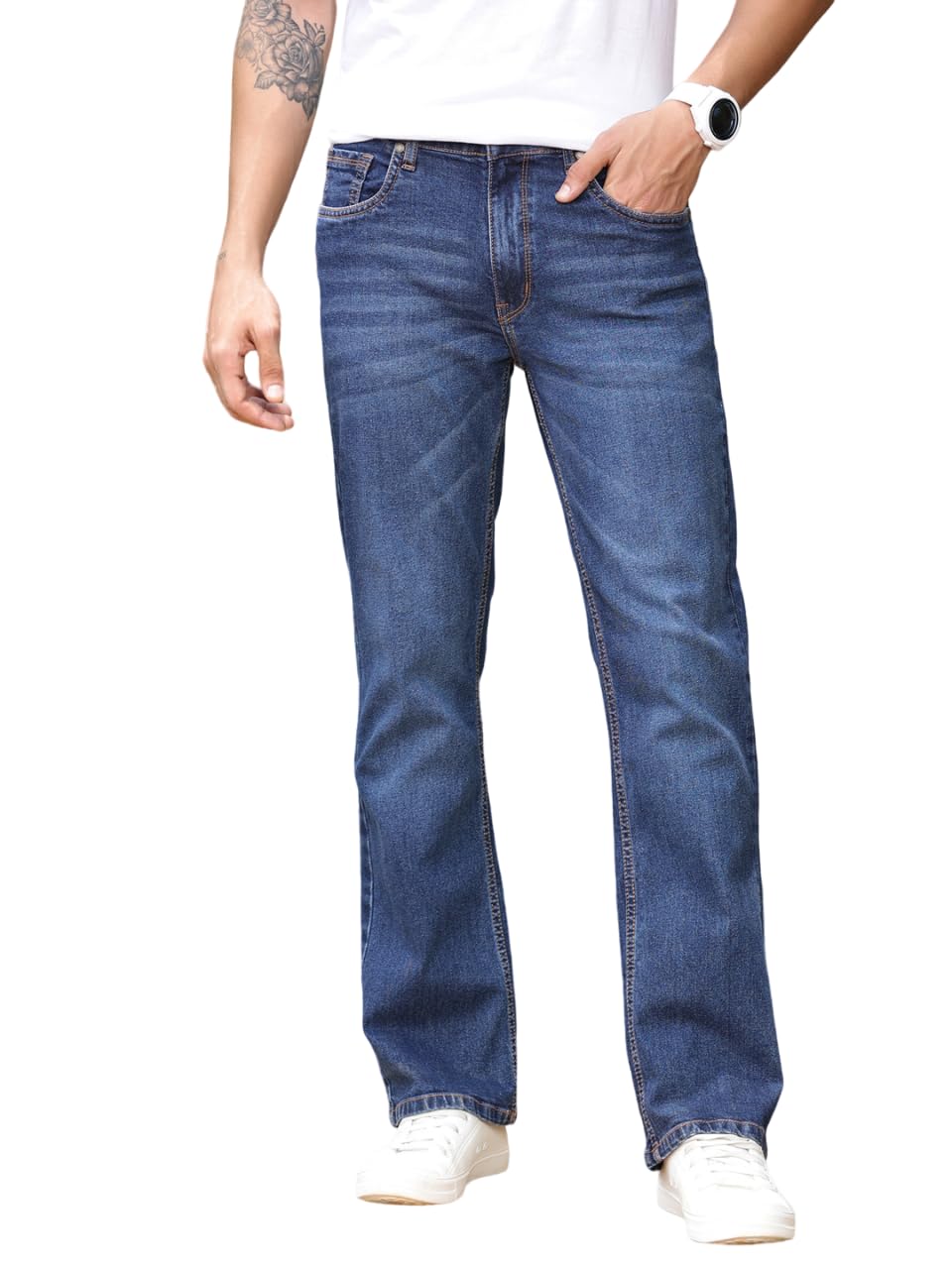 Thomas Scott Men's Mid-Rise Boot Cut Jeans - Dark Indigo