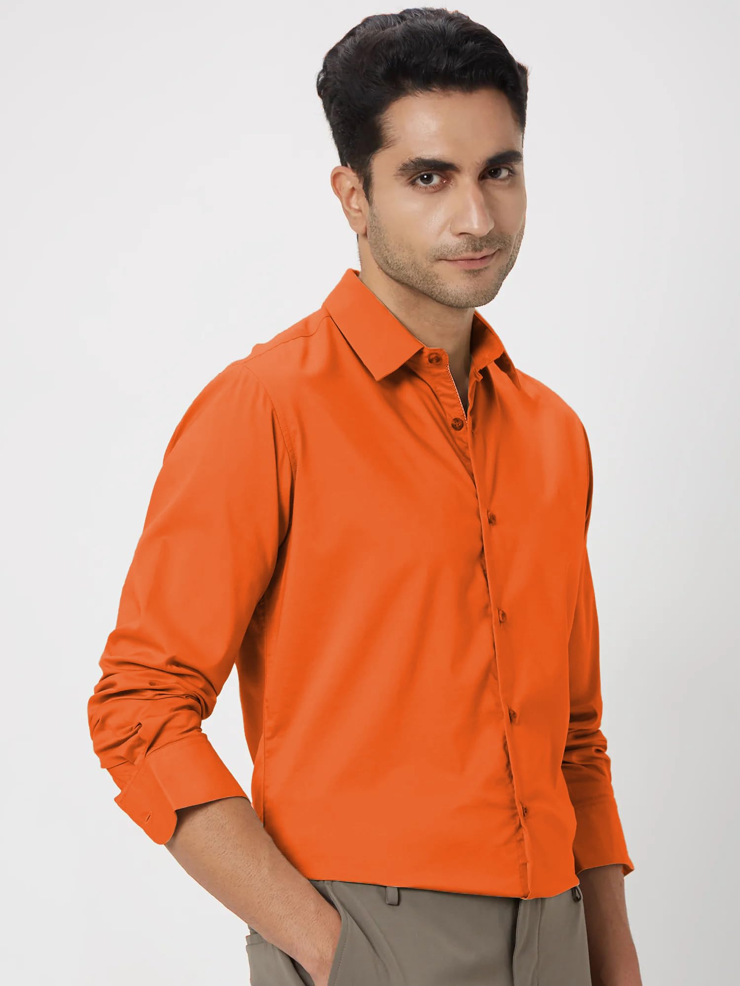 U-TURN Men's Cotton Formal Shirt - Orange - Image 2