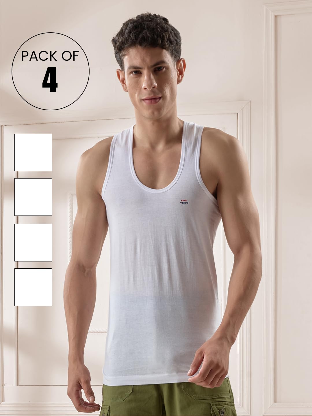 LUX VENUS Men's White Cotton Vest - Image 2