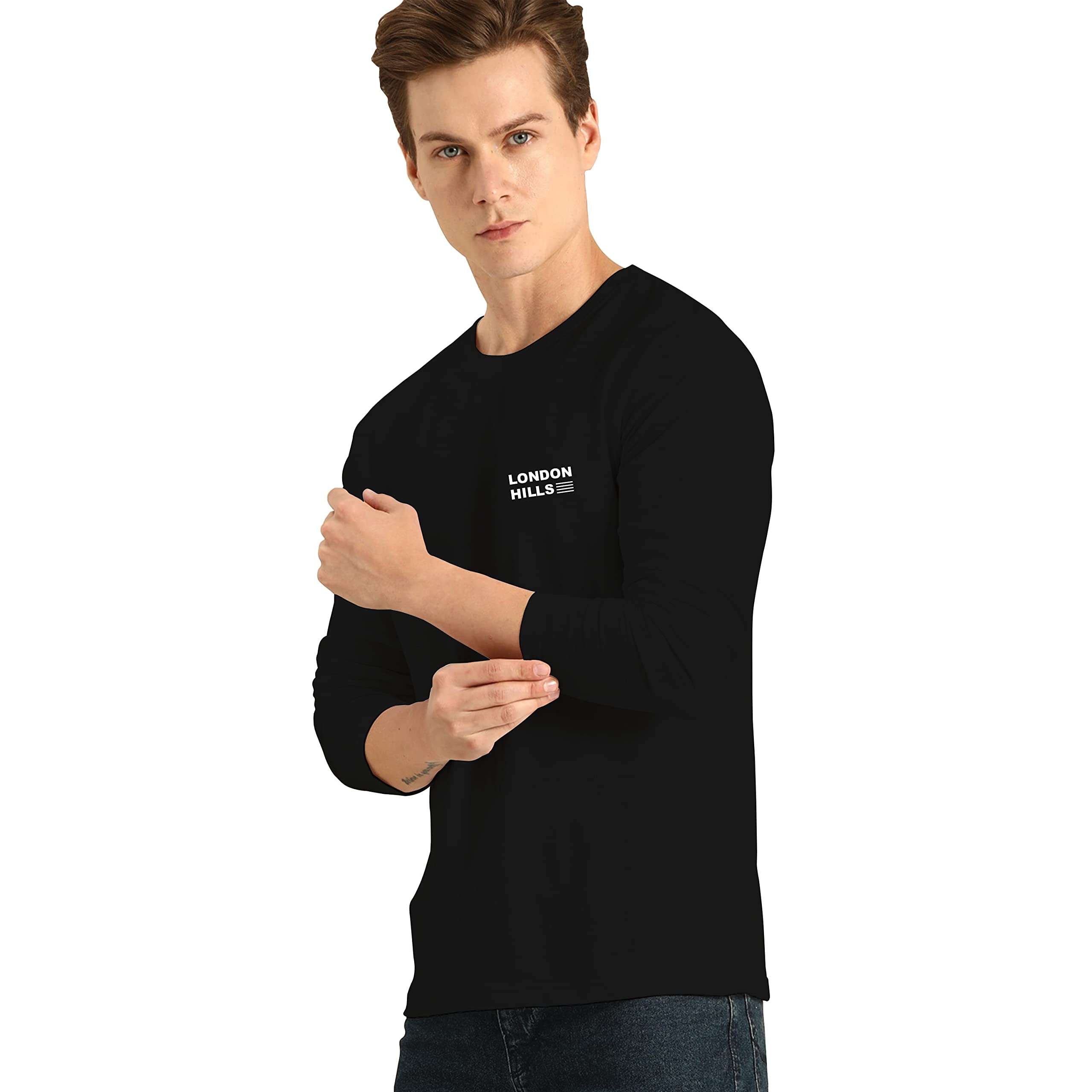 London Hills Printed Round Neck T-Shirt for Men - Black - Image 4
