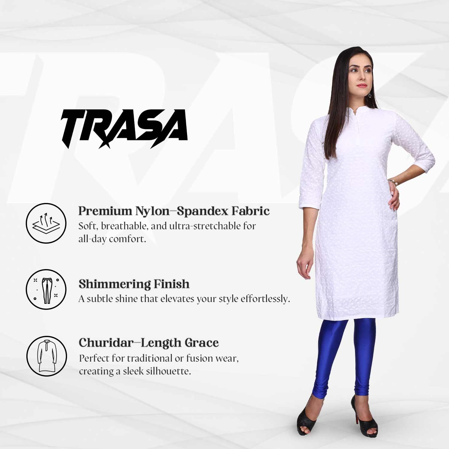TRASA Women Churidar Leggings - Royal Blue - Image 2