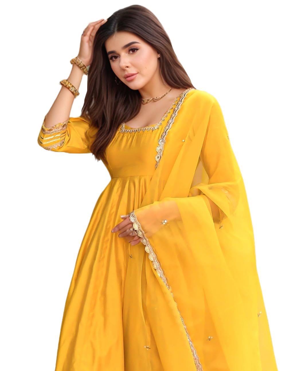 Yellow Rayon Viscose Anarkali Kurta Set for Women