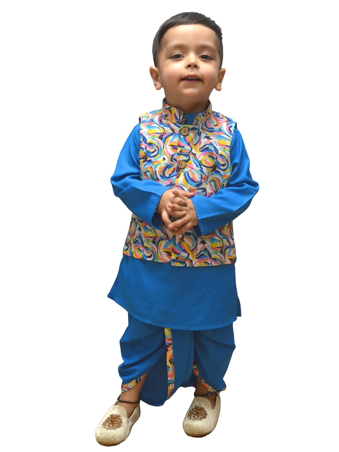 A.T.U.N. Boys Turquoise Kurta Dhoti with Nehru Jacket