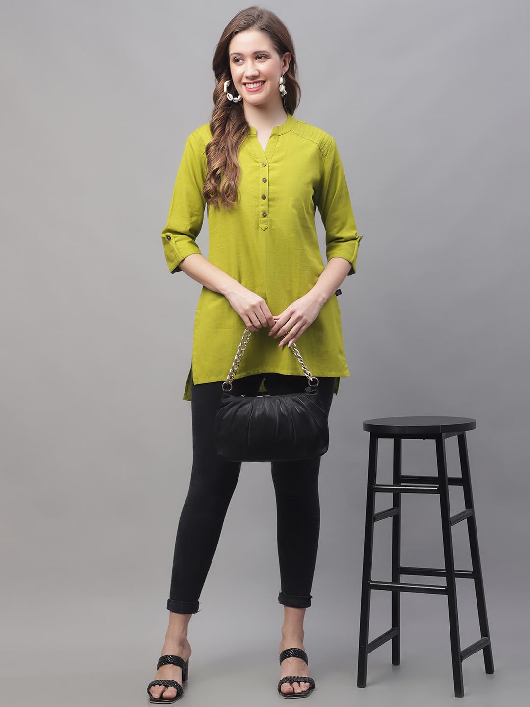 Pistaa Mehendi Green Cotton Kurti for Women - Image 5