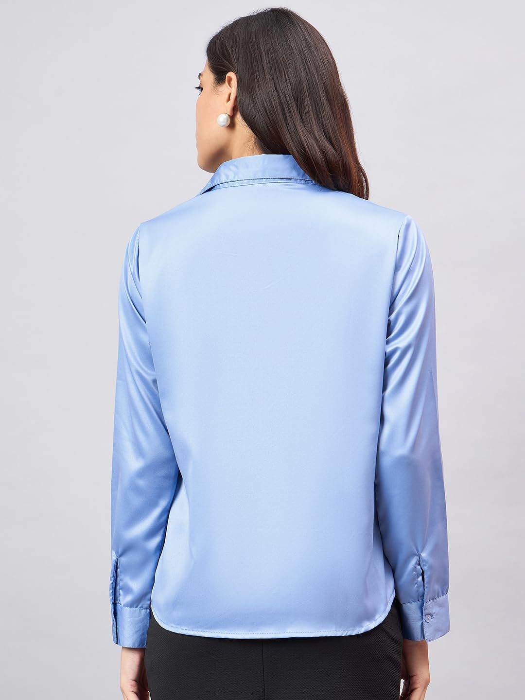Style Quotient Women Blue Satin Formal Shirt - Image 4