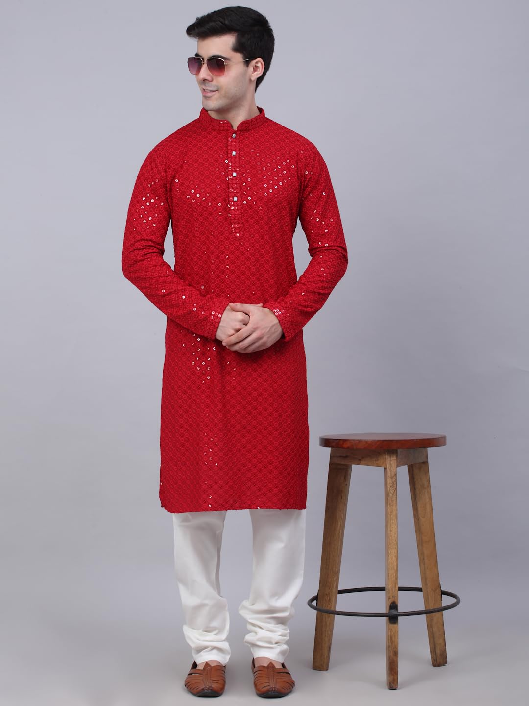 Jompers Men's Maroon Chikankari Kurta - Image 4