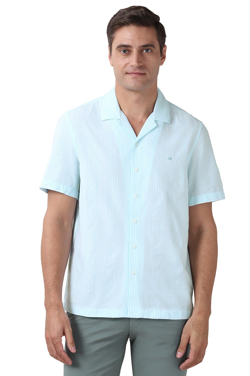 Peter England Men's Striped Shirt - Blue