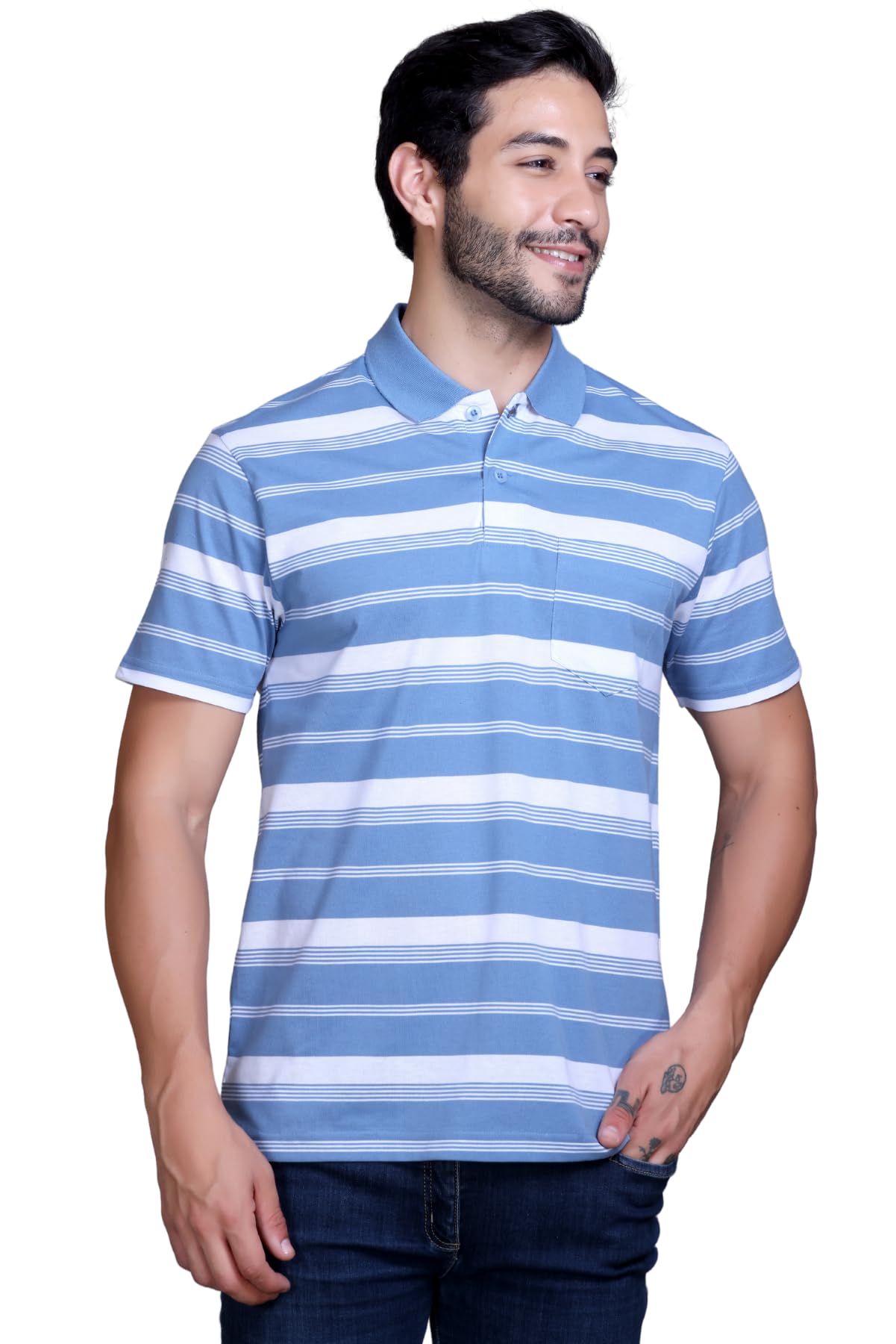 SANE ORIGINALS Men's Polo T-Shirt with Stripe Collar and Pocket