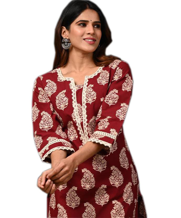 RAINDROP Women's Cotton Kurta - Maroon