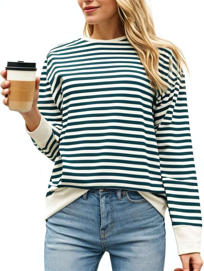 Mack Jonney Women's Blue Striped Long Sleeve T-Shirt