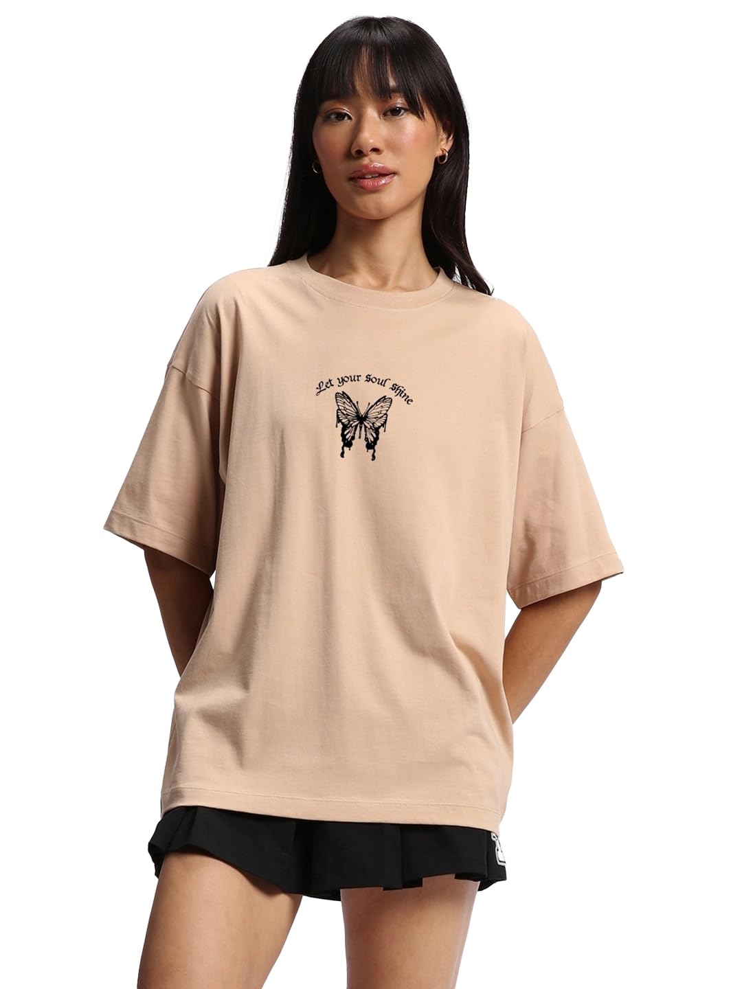 Oversized Brown Graphic Tee for Women