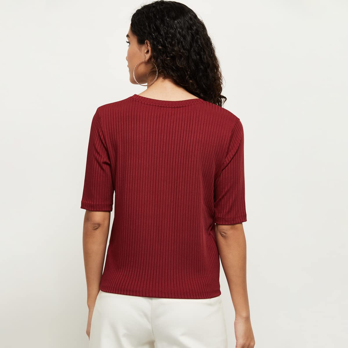 Max Women Wine Cotton T-Shirt - Image 5