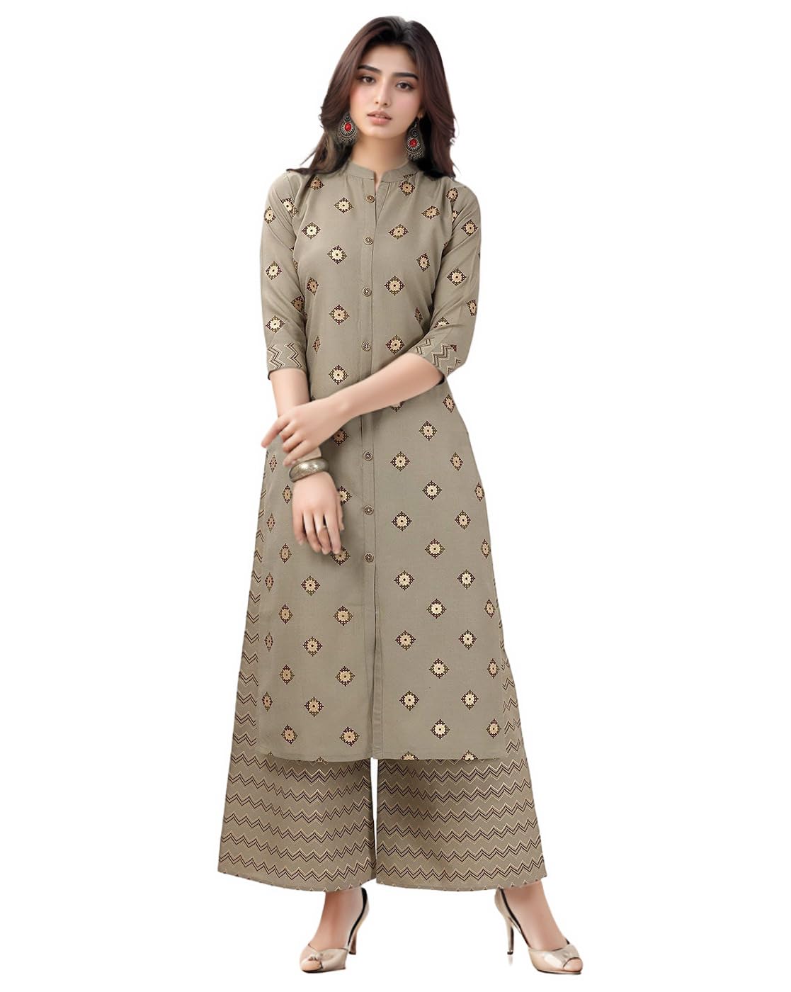 SHIENZY Women's Cotton Blend Kurta Pant Set - Beige