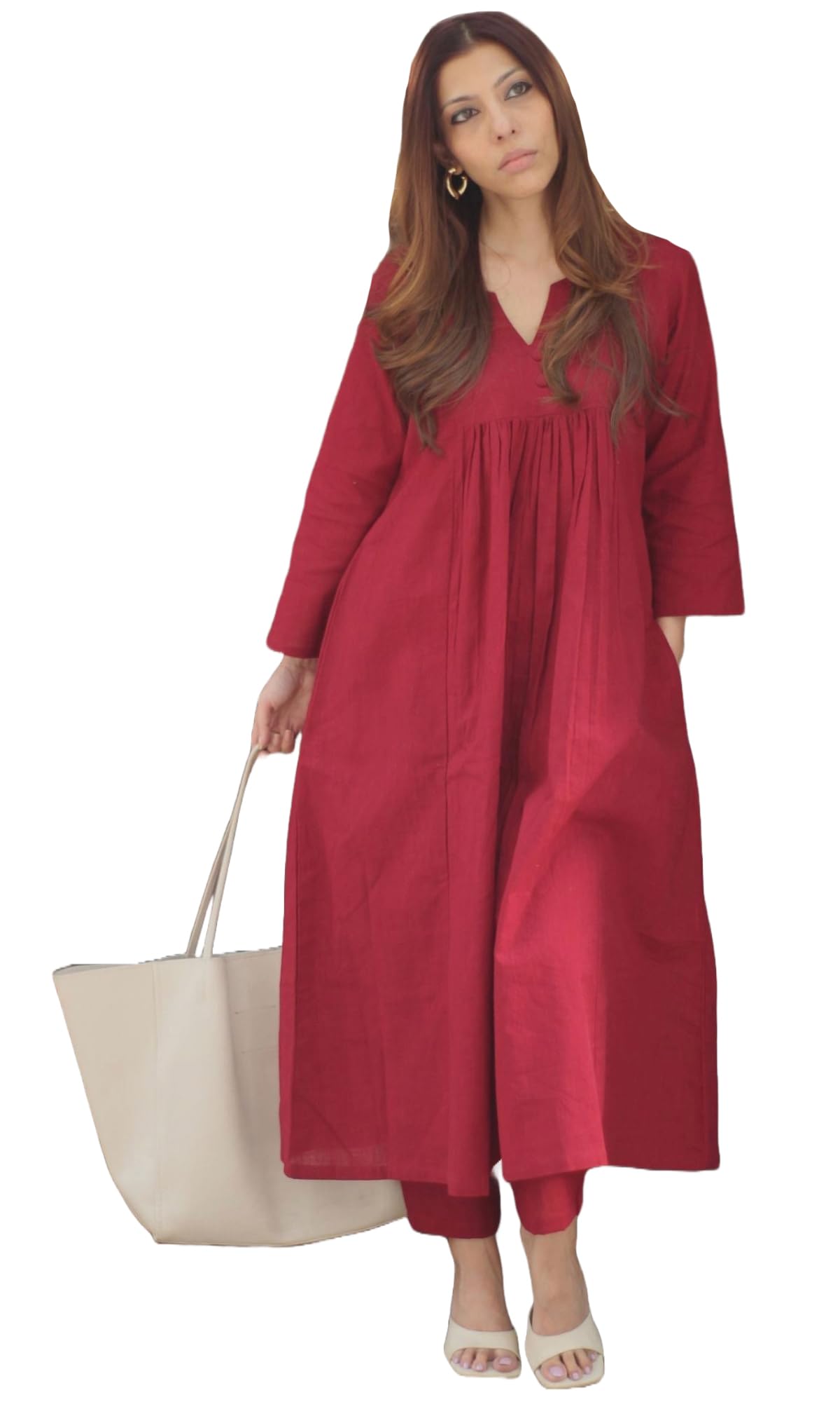 Red Rayon Viscose A-Line Kurta Set for Women