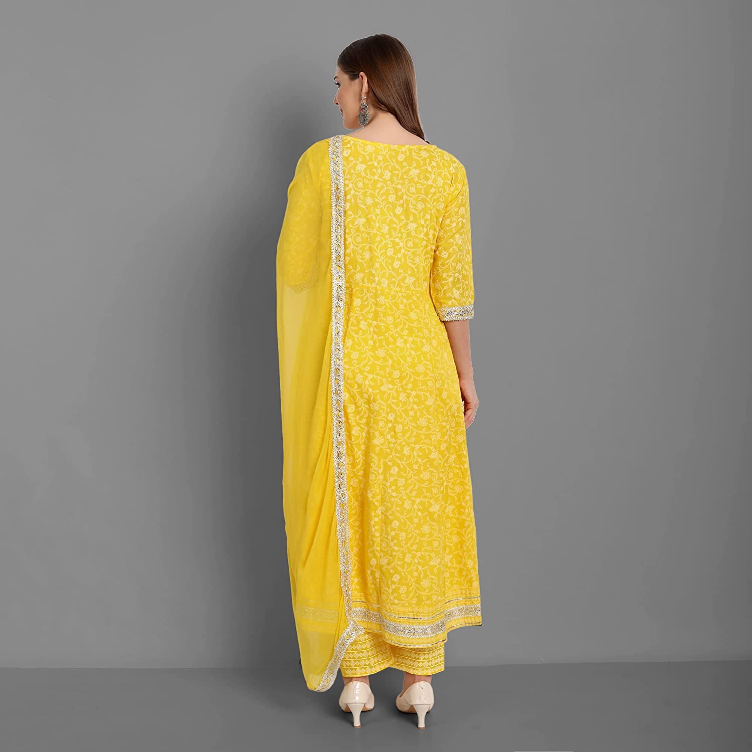 Rangnavi Yellow Rayon Anarkali Kurta Set - Image 4
