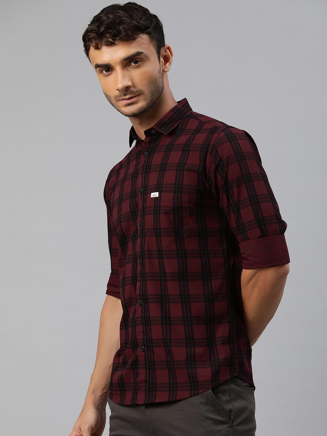Majestic Man Checkered Cotton Shirt for Men - Magenta - Image 2