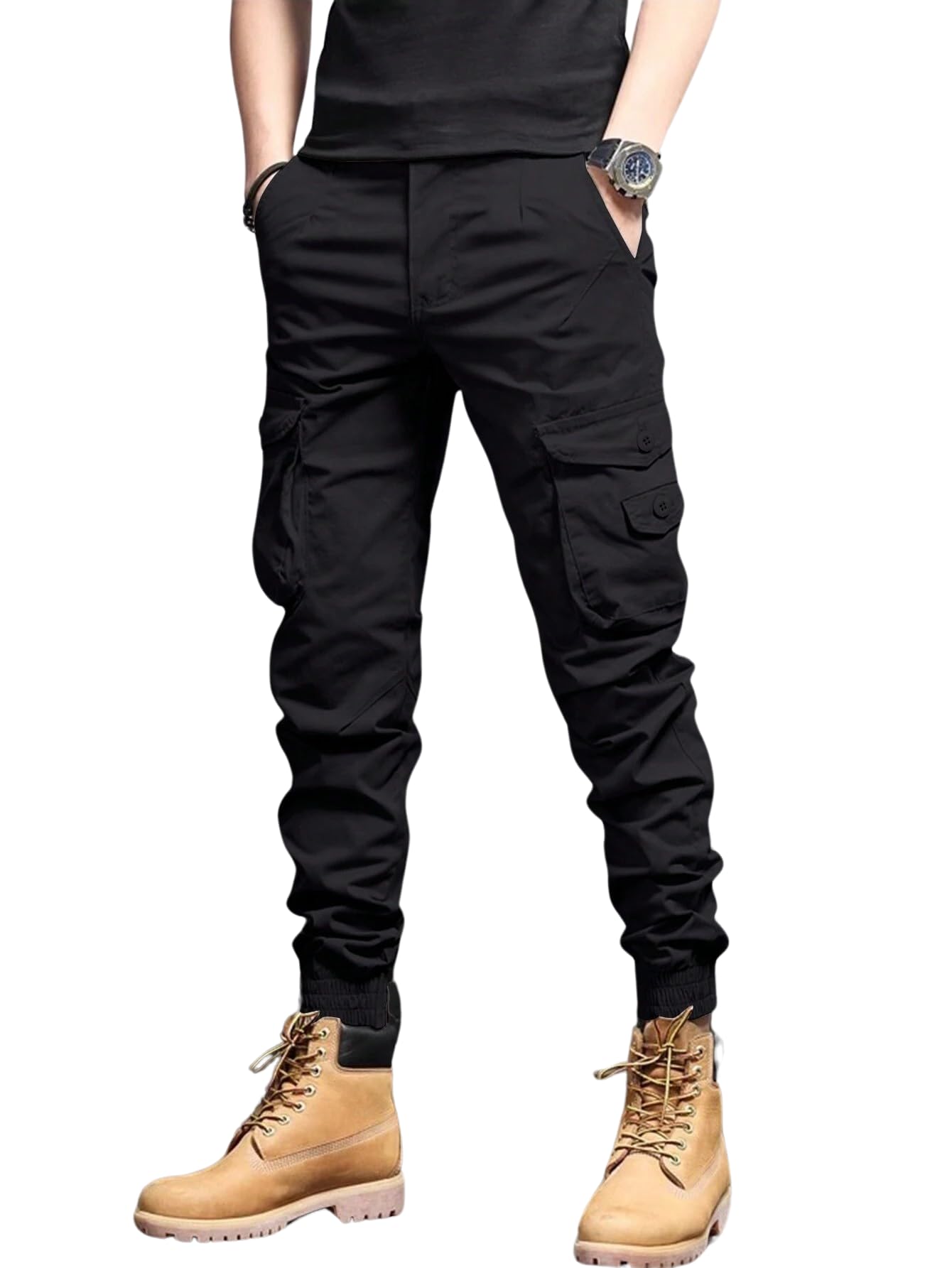 Lymio Men Black Cotton Cargo Pants