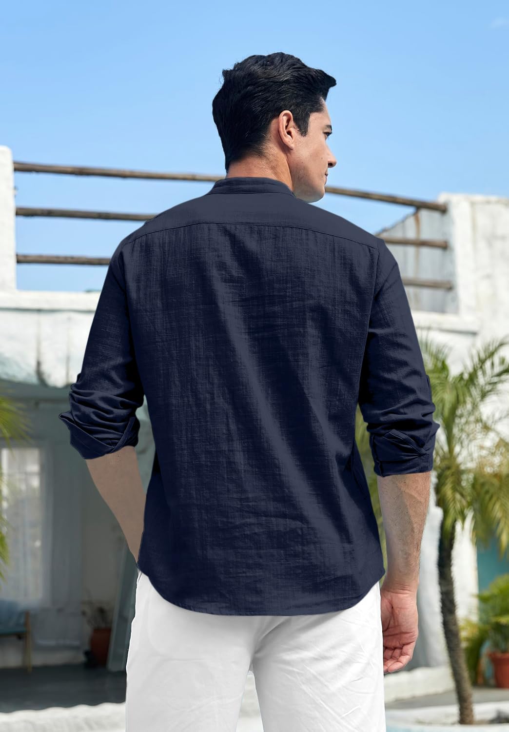Zombom Navy Blue Cotton Blend Kurta for Men - Image 3