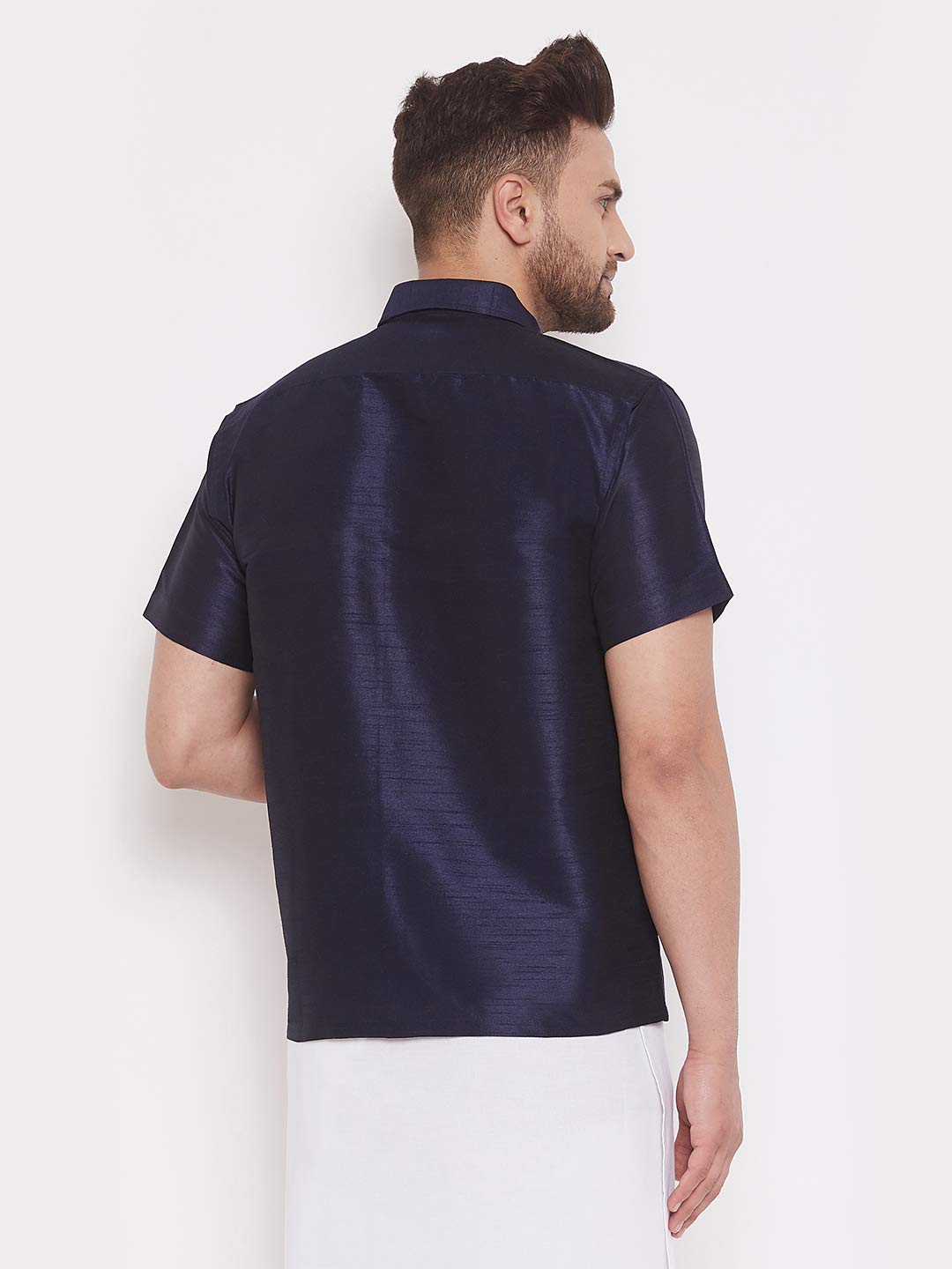 VASTRAMAY Navy Blue Ethnic Shirt for Men - Image 3